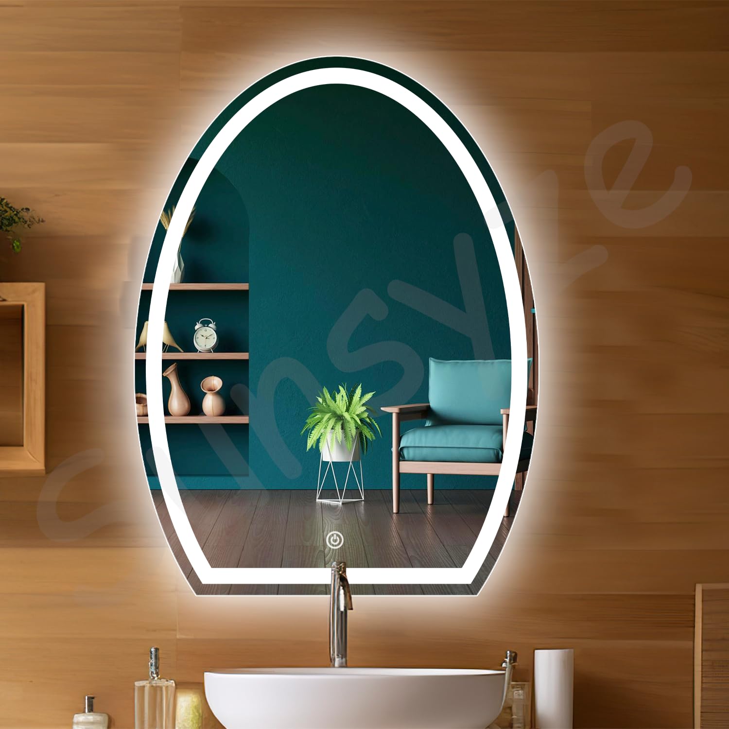 Sunsyze LED Mirror for Bathroom, Washbasin and Office, 18x24 Wall Mounted Half Oval Shape Mirror with Light/3 Color Light (Warm, White and Natural Light) Brightness Adjustable-image-26