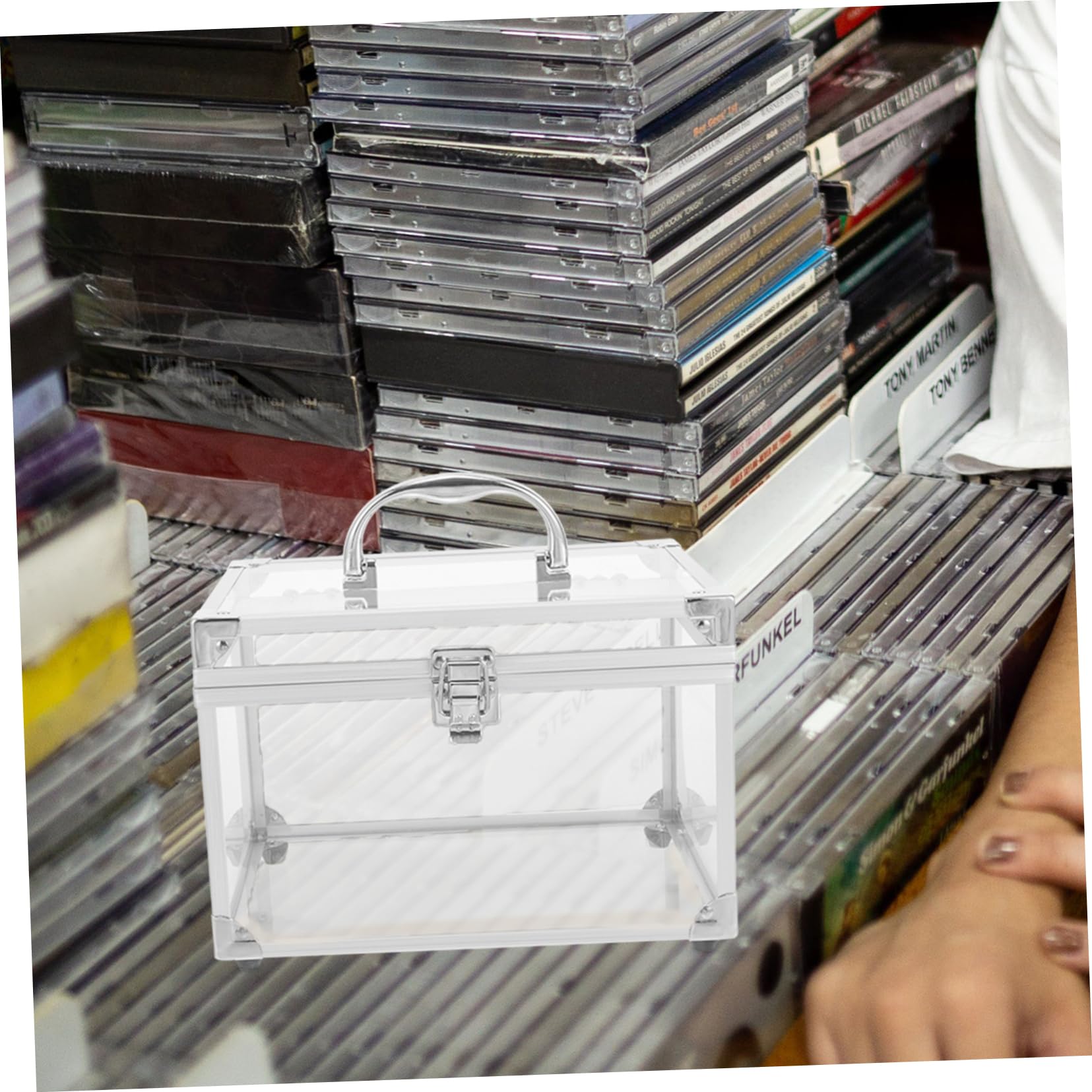DOITOOL Scatola per Archiviazione Facile in Acrilico Trasparente Porta CD e Dvd Organizer Salvaspazio e Capiente con Maniglia e Identificazione Immediata