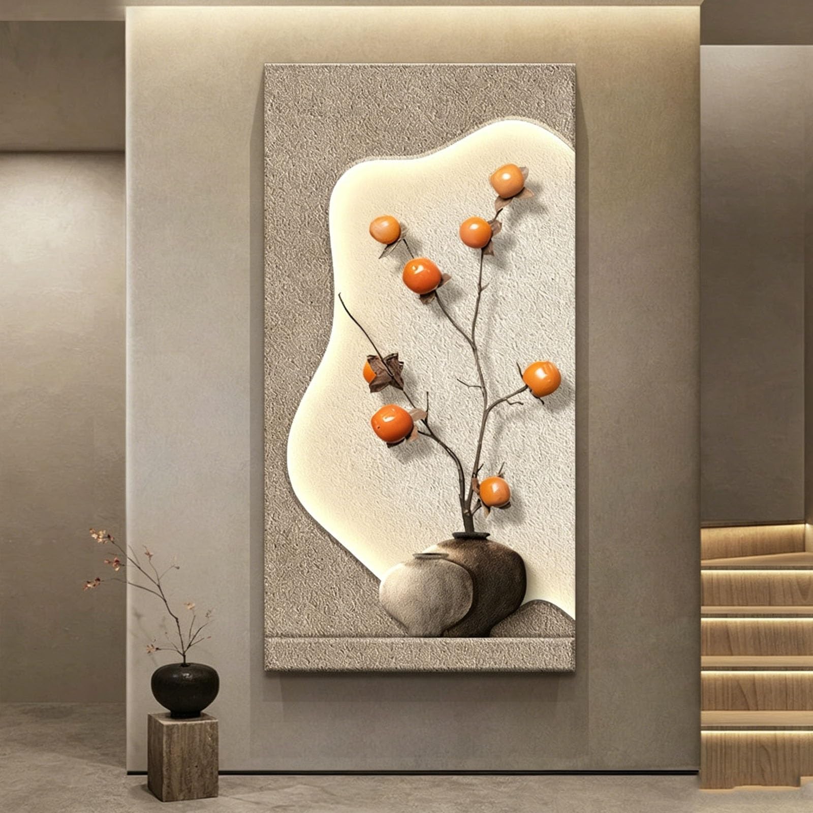 RASJCGRCOA 3d wall sculptures painting home decor with lights sandstone decor art painting with led light modern picture chinese creative landscape mural(A,23.6 * 47.2in/60 * 120cm)