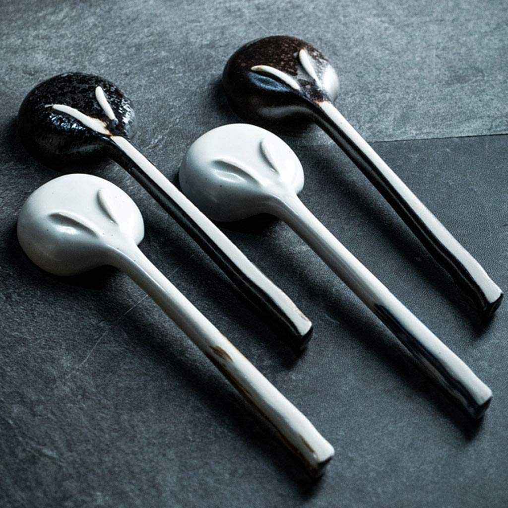 Cuillère Créative en Céramique pour Restaurant, Petite Cuillère À Riz, Cuillère À Café, Cuillère en Porcelaine Japonaise, Ensemble De 10 Pièces, 4 Couleurs, Cuillère À So（D）