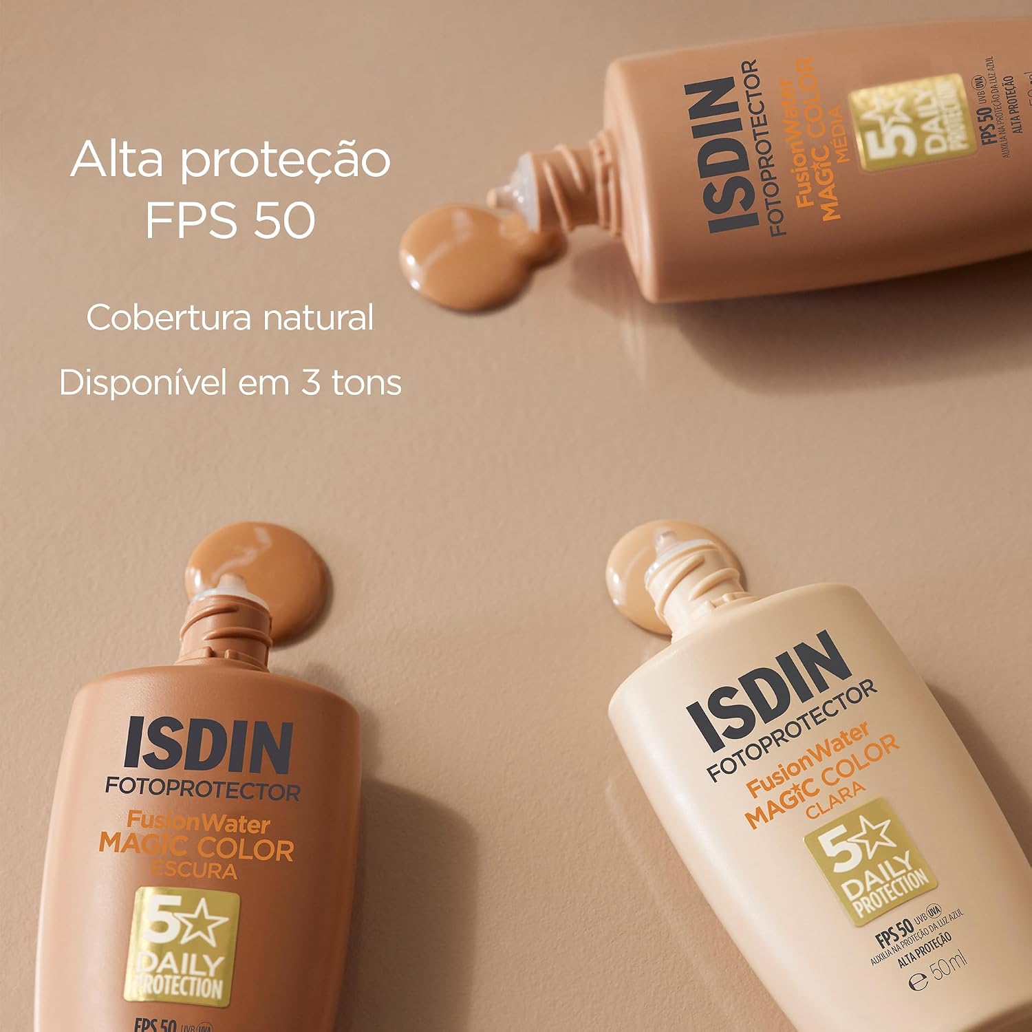 ISDIN Protetor Solar Facial Fusion Water Magic Color FPS 50 - Cor Média - 50ml ISDIN Protetor Solar Facial Fusion Water Magic Color FPS 50 - Cor Média - 50ml