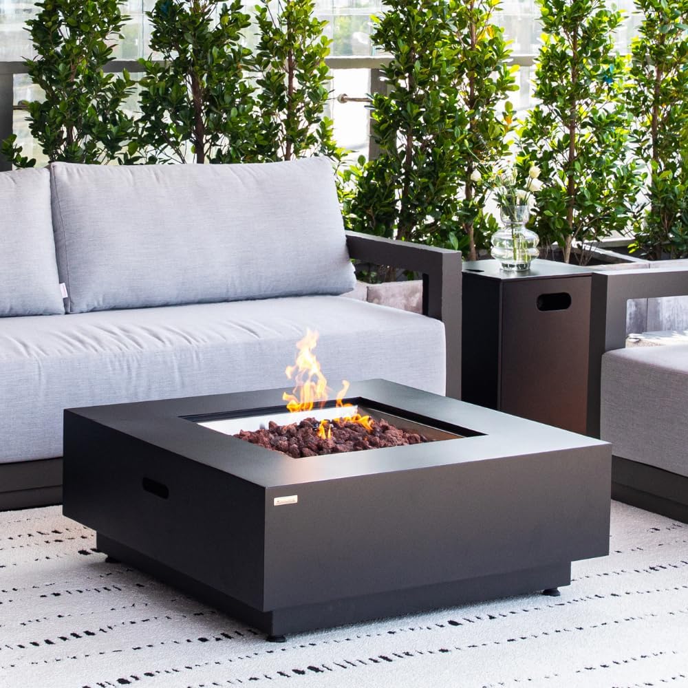 Ashton Fire Table Outdoor Fire Pit 36" x 36" Square Propane Firepit Includes Lava Rocks 50,000 BTUs Outdoor Fireplace for Patio Furniture Set, Deck, Porch, Outdoor Heater - Liquid Propane