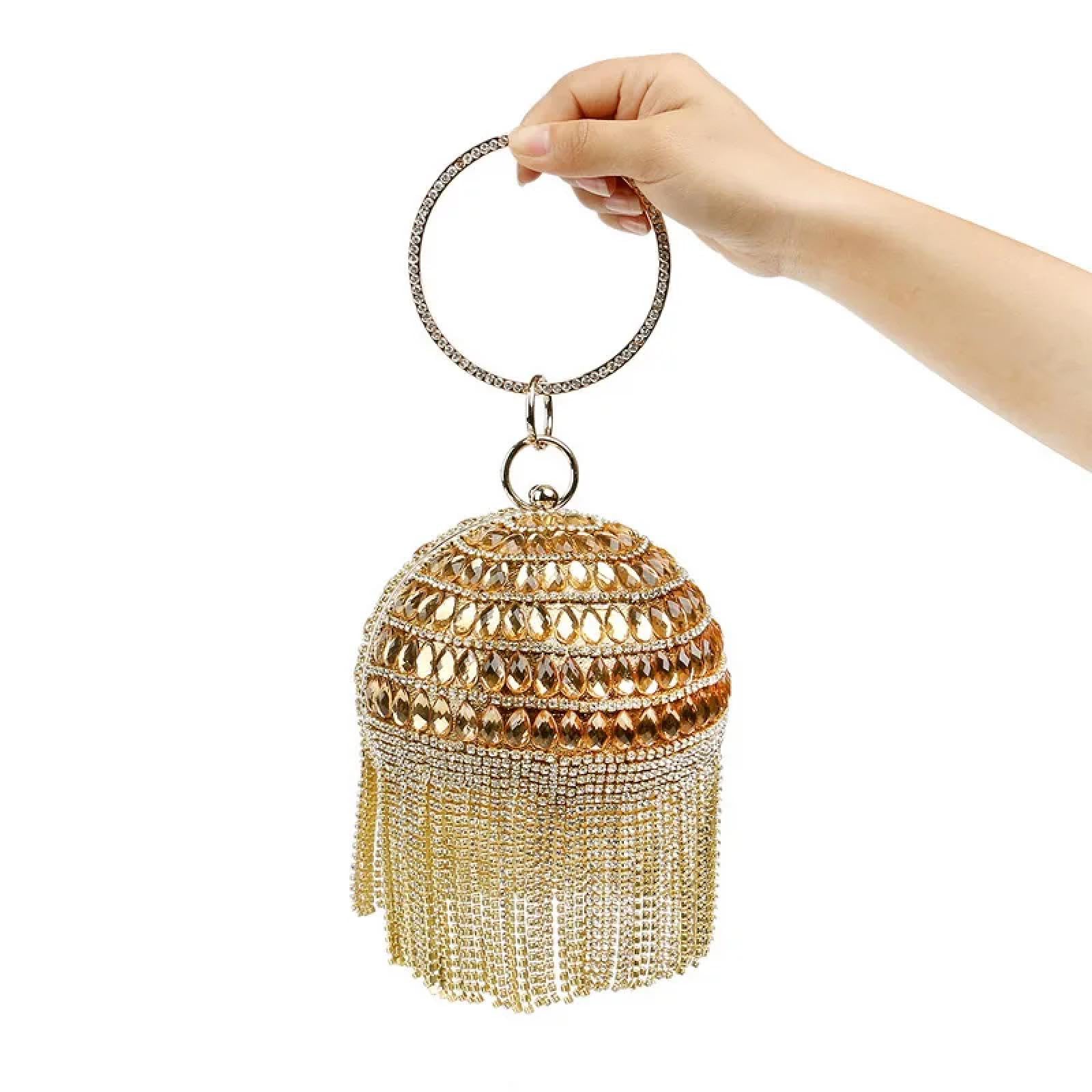Abendtasche Damen Clutch Ball Quaste Frauen Party Metall Kristall Clutches Abend Hochzeits Tasche Braut Schulter Handtasche Armbänder Clutch
