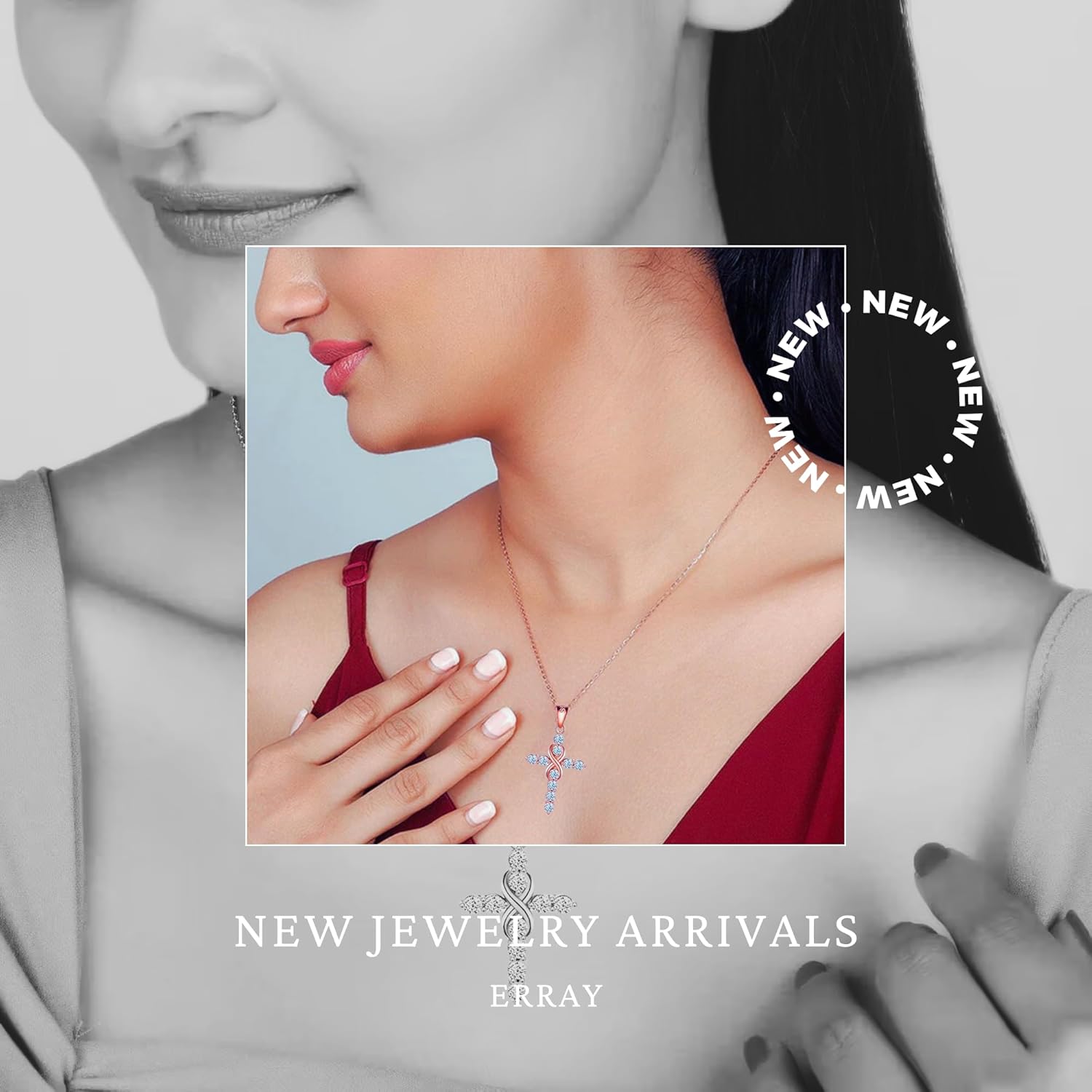 ERRAY Sterling Silver Necklaces for Women – Infinity Heart, Angel Wing Cross & Rose Gold Plated Cross Pendant – Elegant Jewelry Gift for Wife, Girlfriend & Mom.