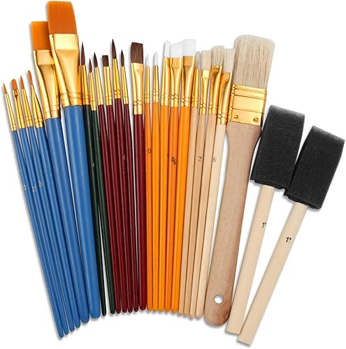 Juego de 25 pinceles multiusos para principiantes, pintura, manualidades, múltiples medios, aula, pinceles surtidos ideales con pinturas acrílicas,