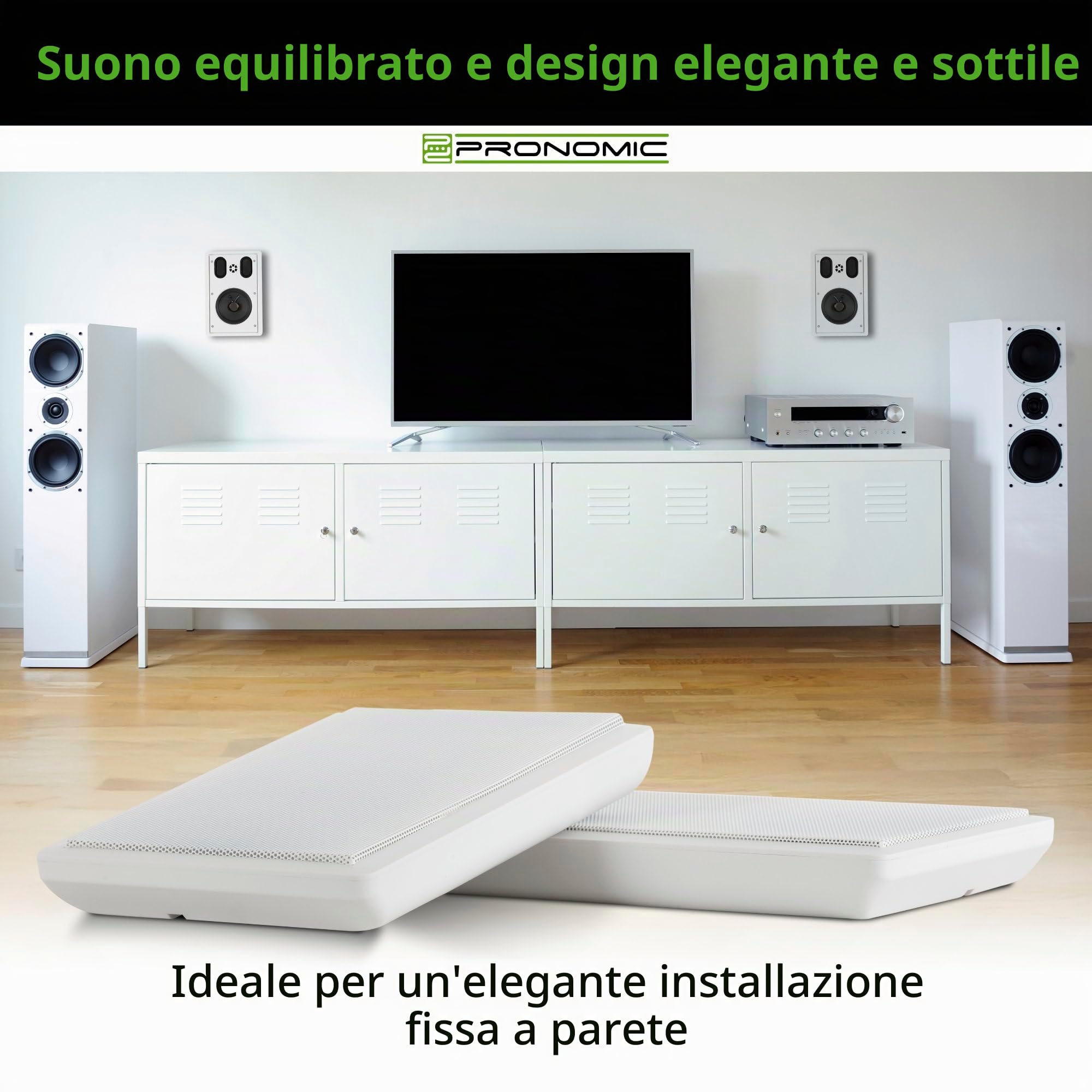 Pronomic FLS-540E WH Coppia Diffusori Flatpanel da Parete bianchi | Diffusori HiFi a pannello 2 vie, Ideali per un elegante montaggio fisso a parete, Suono bilanciato, Impedenza: 8 Ohm, 5" (12