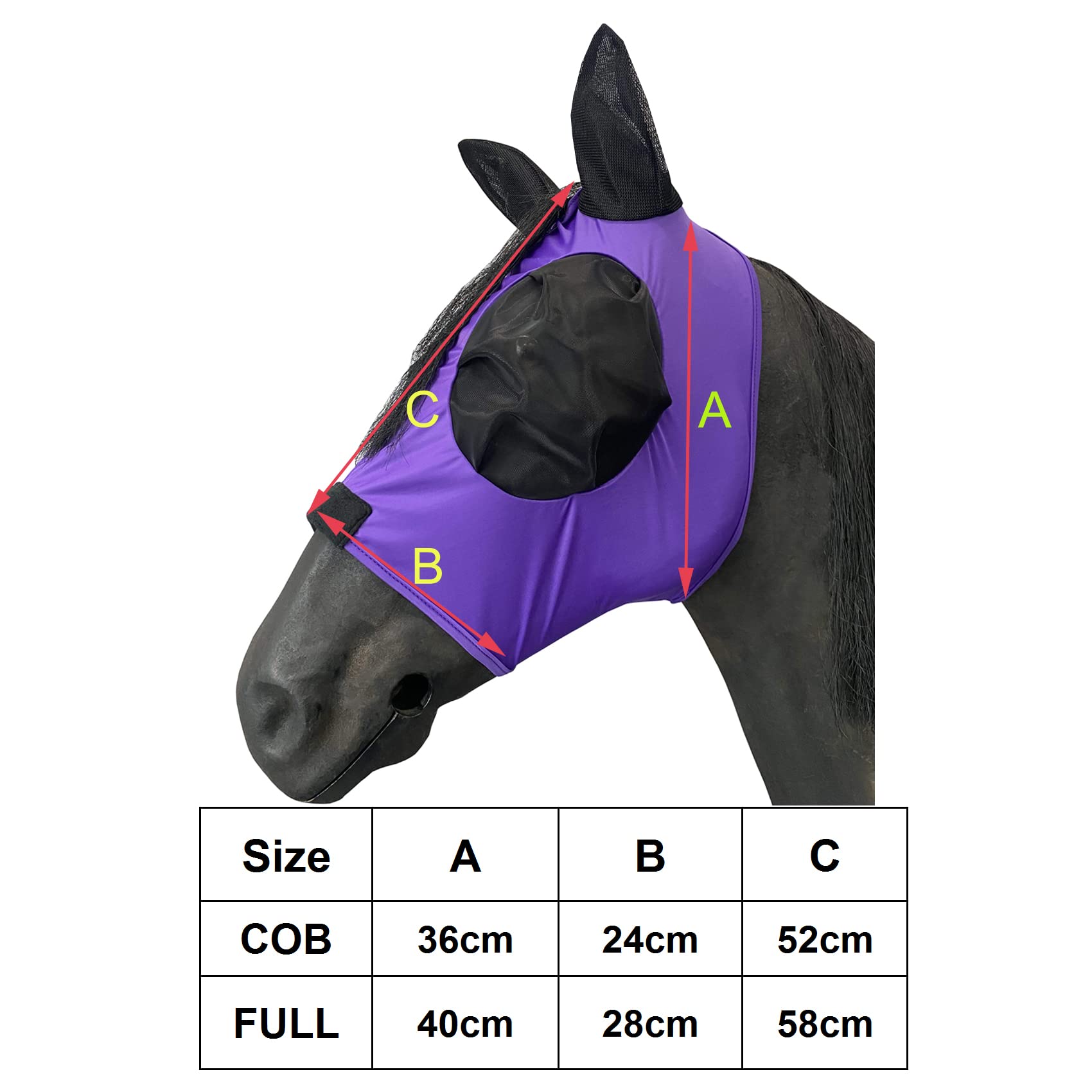 LEAFOREST Máscara de malla para caballo con orejas, máscara de malla suave anti-UV con orejas, color violeta, completo