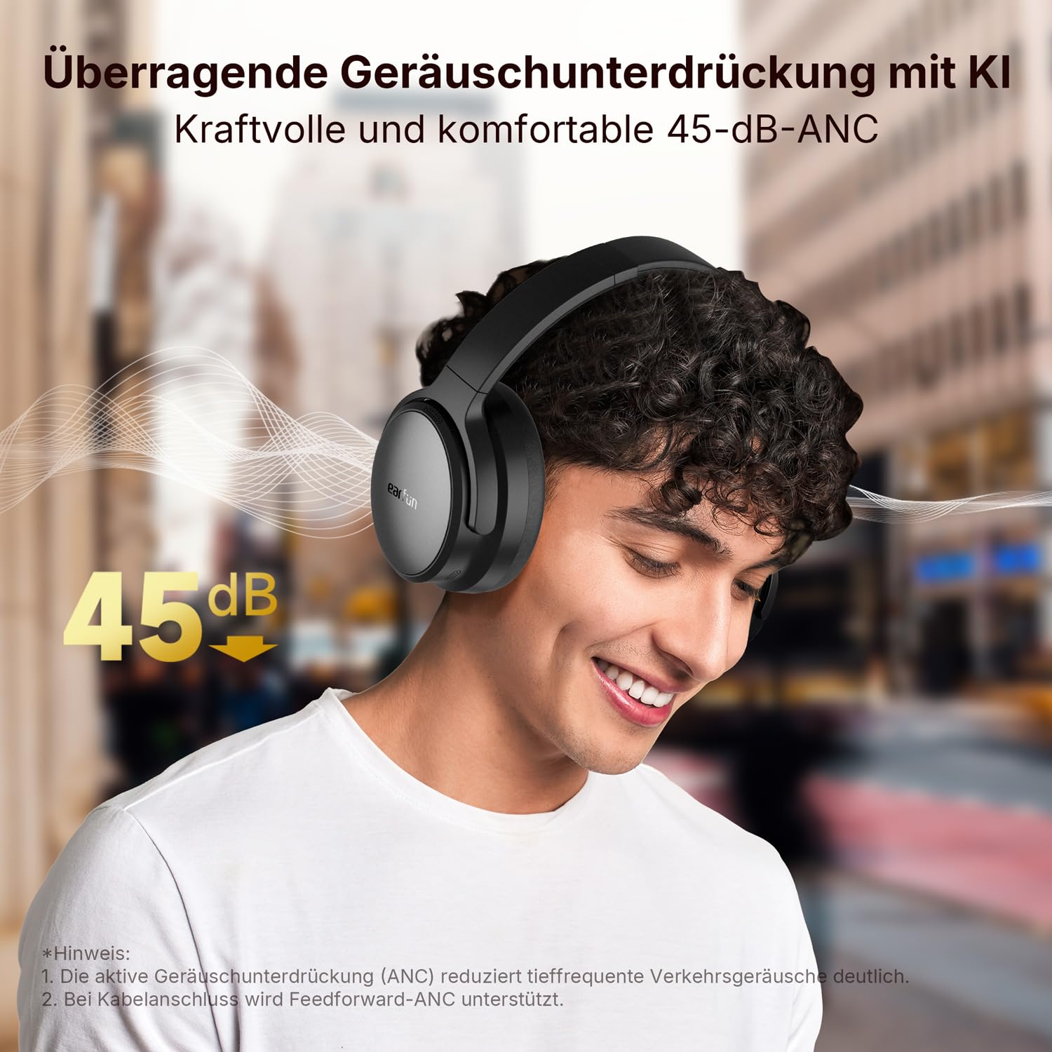 EarFun Tune Pro Over-Ear Kopfhörer Kabellos, Aktiver Geräuschisolierung, Dual-Dynamic-Treibern, Hi-Res Audio, 120 Std. Akku, Bluetooth 5.4 Kopfhörer mit 5 KI-Mikrofone, Multipoint, APP, Theatermodus