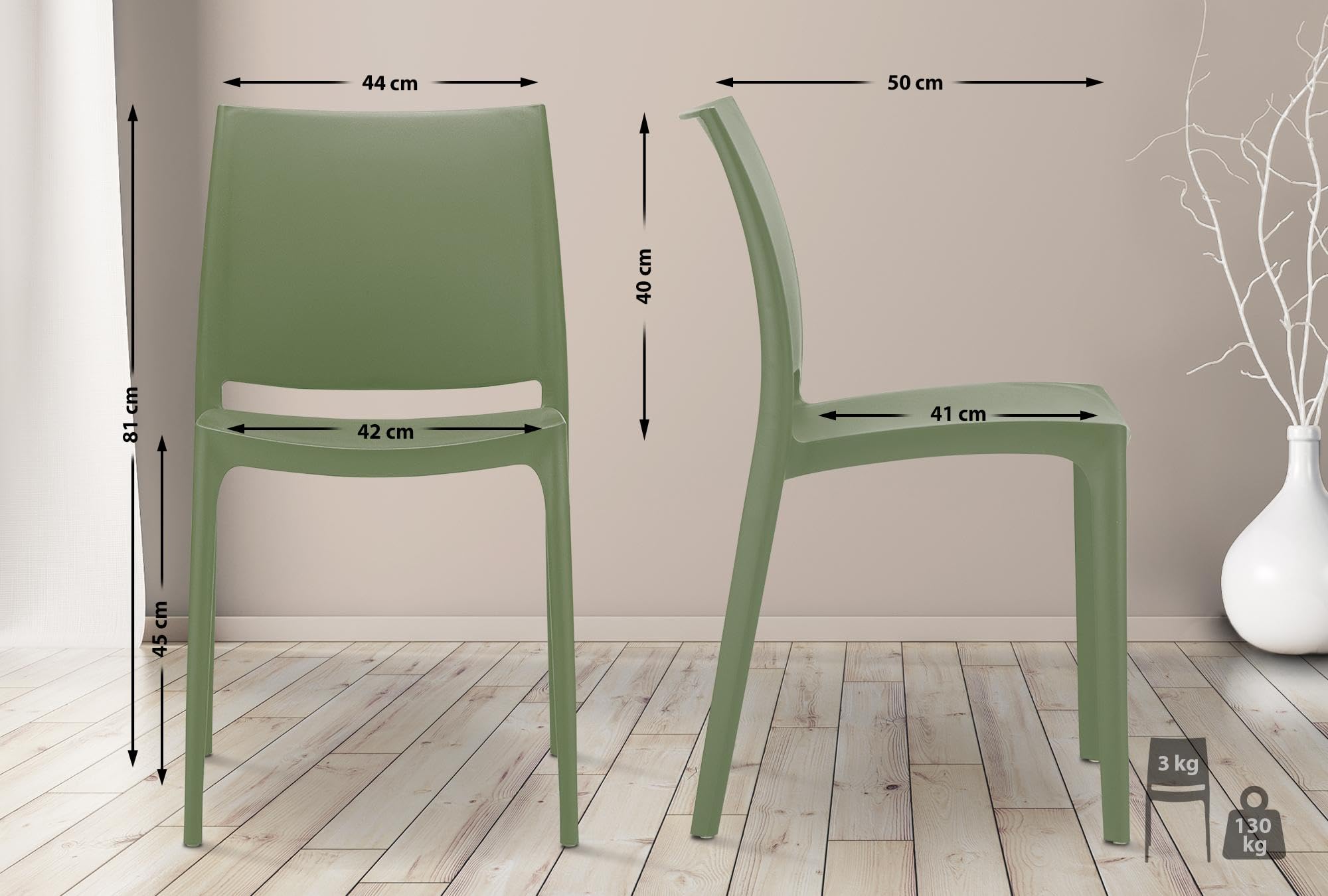 CLP Silla Apilable Maya De Exterior o Interior | Silla De Jardín Resistente A La Intemperie | Silla De Terraza Hecha De Polipropileno Color:Oliva