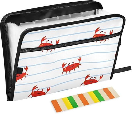 susiyo Carpeta de archivos expansible con patrón de cangrejo rojo, 13 bolsillos, organizador expansible, carpeta de archivos para tamaño carta A4