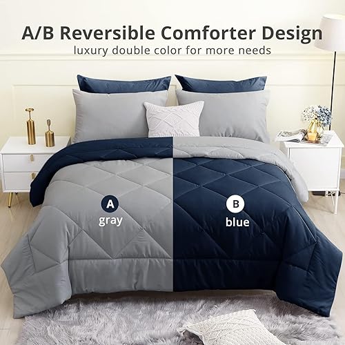 Miniatura 2 de HEVUMYI Juego de edredón de tamaño matrimonial de 7 piezas, juego de edredón reversible para todas las estaciones, juegos de ropa de cama ultra