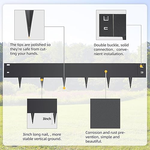 Miniatura 3 de 5 piezas de borde de acero para jardines de 39 x 6 pulgadas, color negro, longitud de borde flexible, estacas de anclaje para bordes de paisaje,