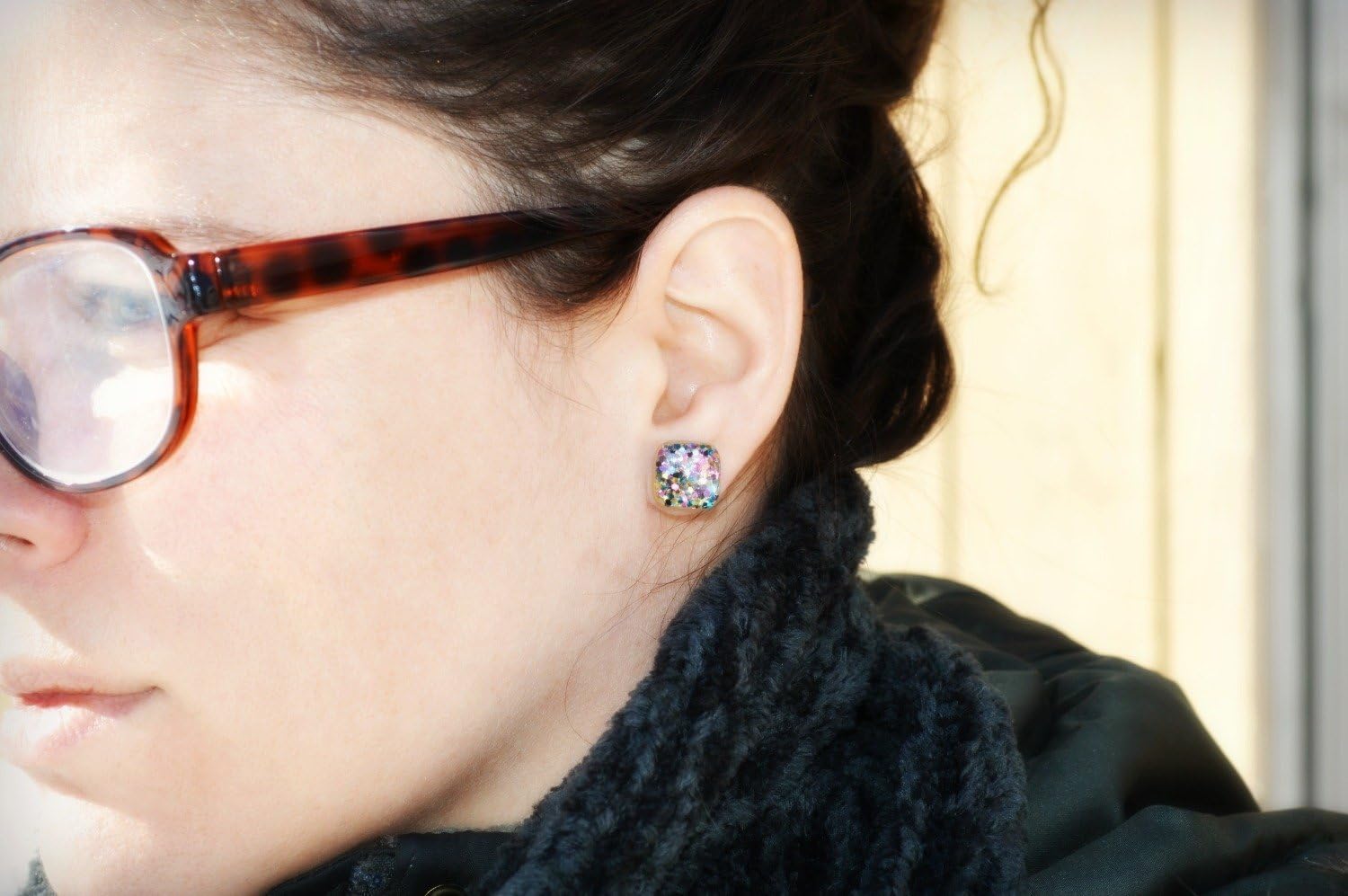 Red white and blue square sparkle studs. Square studs. Patriotic earrings