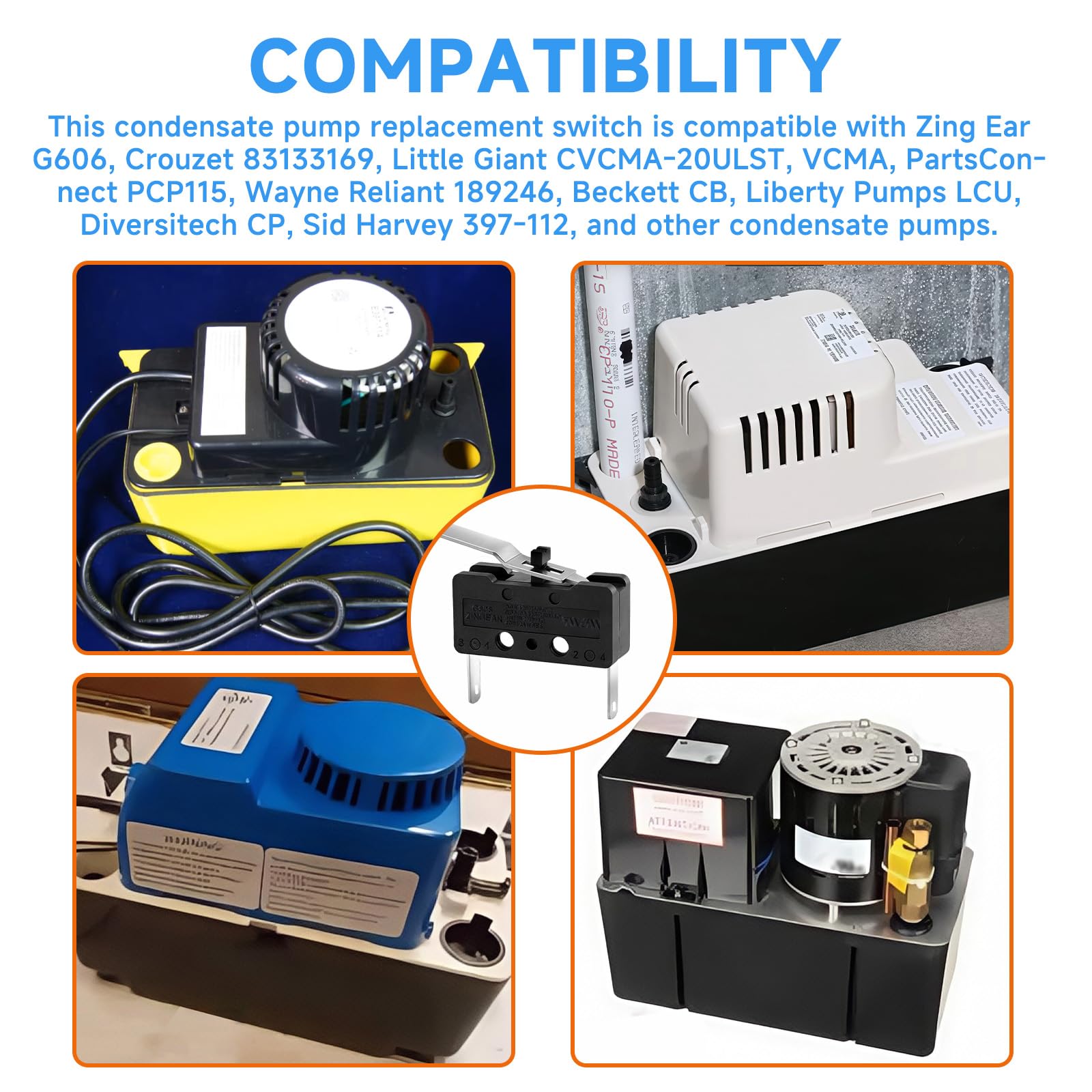 Kompatybilny z Zing Ear G606 Crouzet 83133169 Przełącznik pompy kondensatu 2 | Pasuje do Little Giant CVCMA-20ULST, PartsConnect PCP115, Wayne Reliant 189246, serii Beckett CB i innych pomp kondensatu