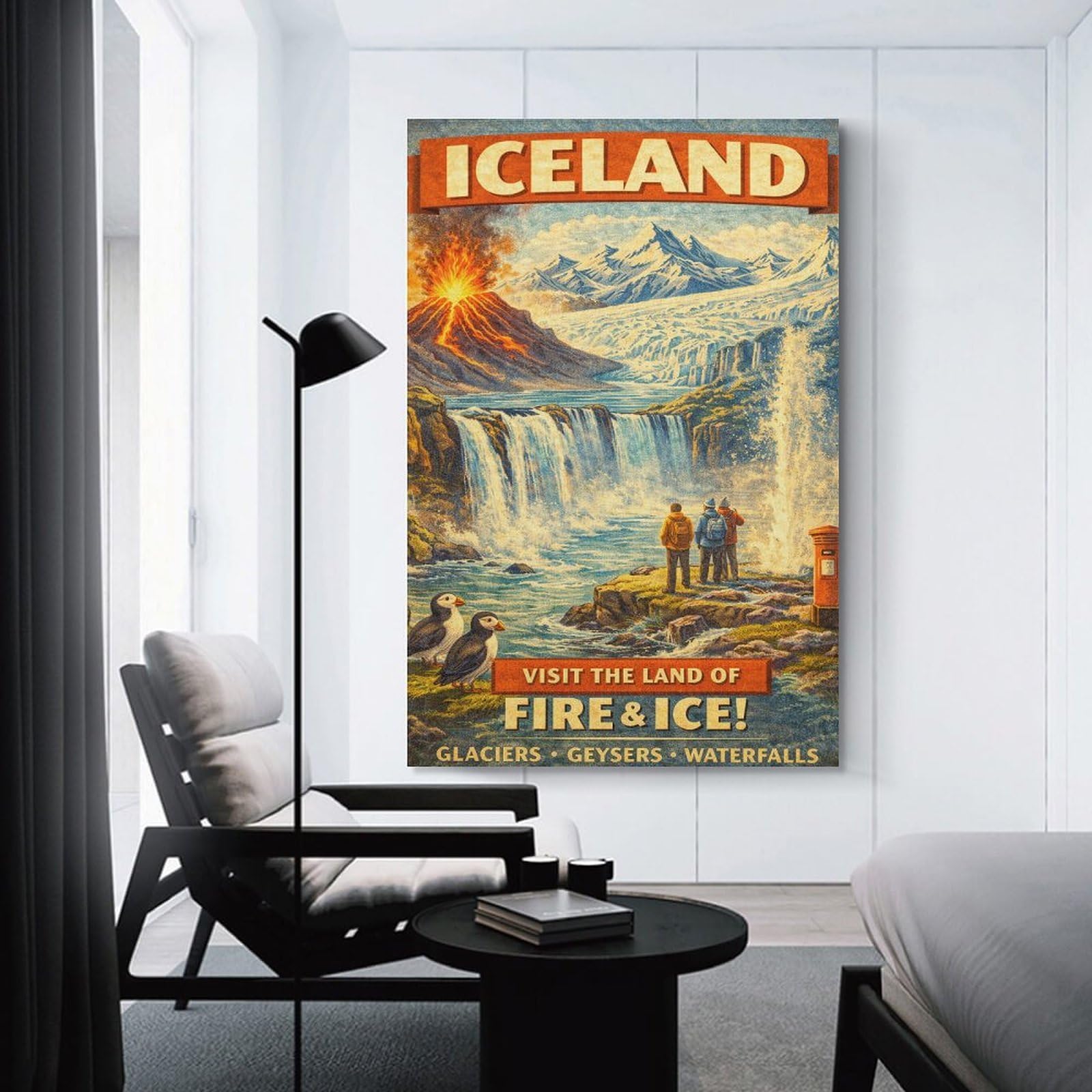 Junmoney Vintage Iceland Travel Canvas Wall Art, 24x36inch(60x90cm), for Entrance Walls, Hall Decor Or Foyers, Wall Decor to Refresh Empty Corners