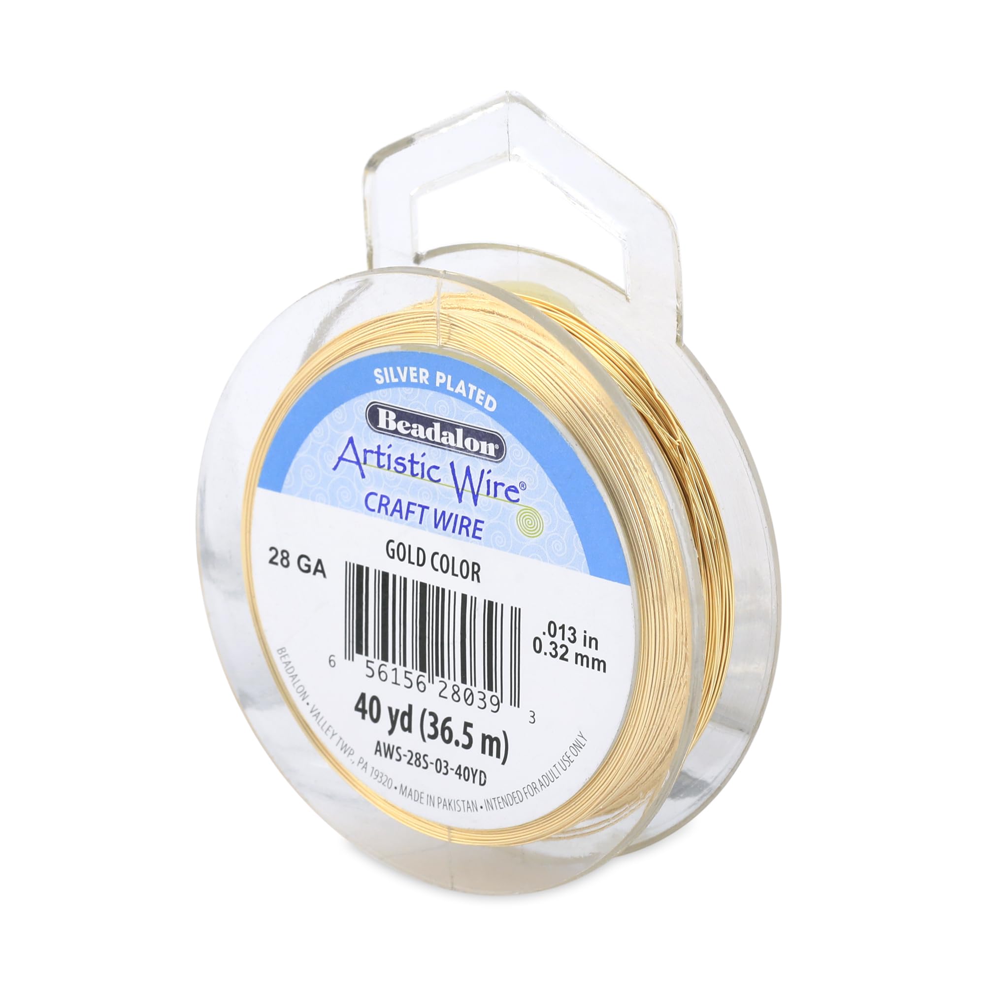 Artistic Wire, 28 Gauge Silver Plated Tarnish Resistant Colored Copper Craft Jewelry Wrapping Wire, Gold Color, 40 yd