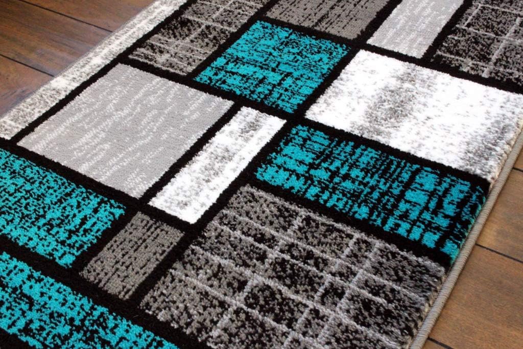 Masada Rugs, Stephanie Collection Area Rug Modern Contemporary Design 1110 Turquoise Grey White Black (2 Feet 4 Inch X 11 Feet) Long Runner