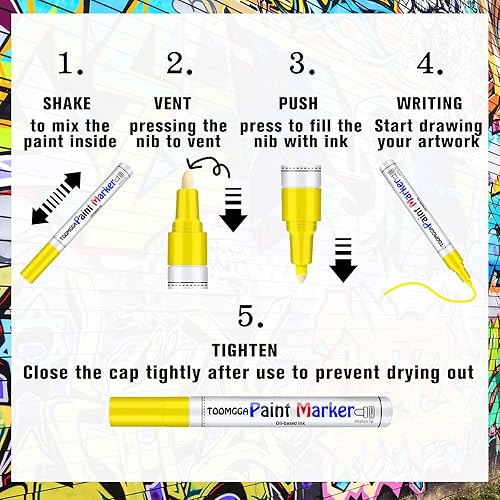 Miniatura 5 de Rotuladores de pintura permanente amarillos  Paquete de 2 marcadores a base de aceite, de secado rápido e impermeable, para neumáticos de coche,