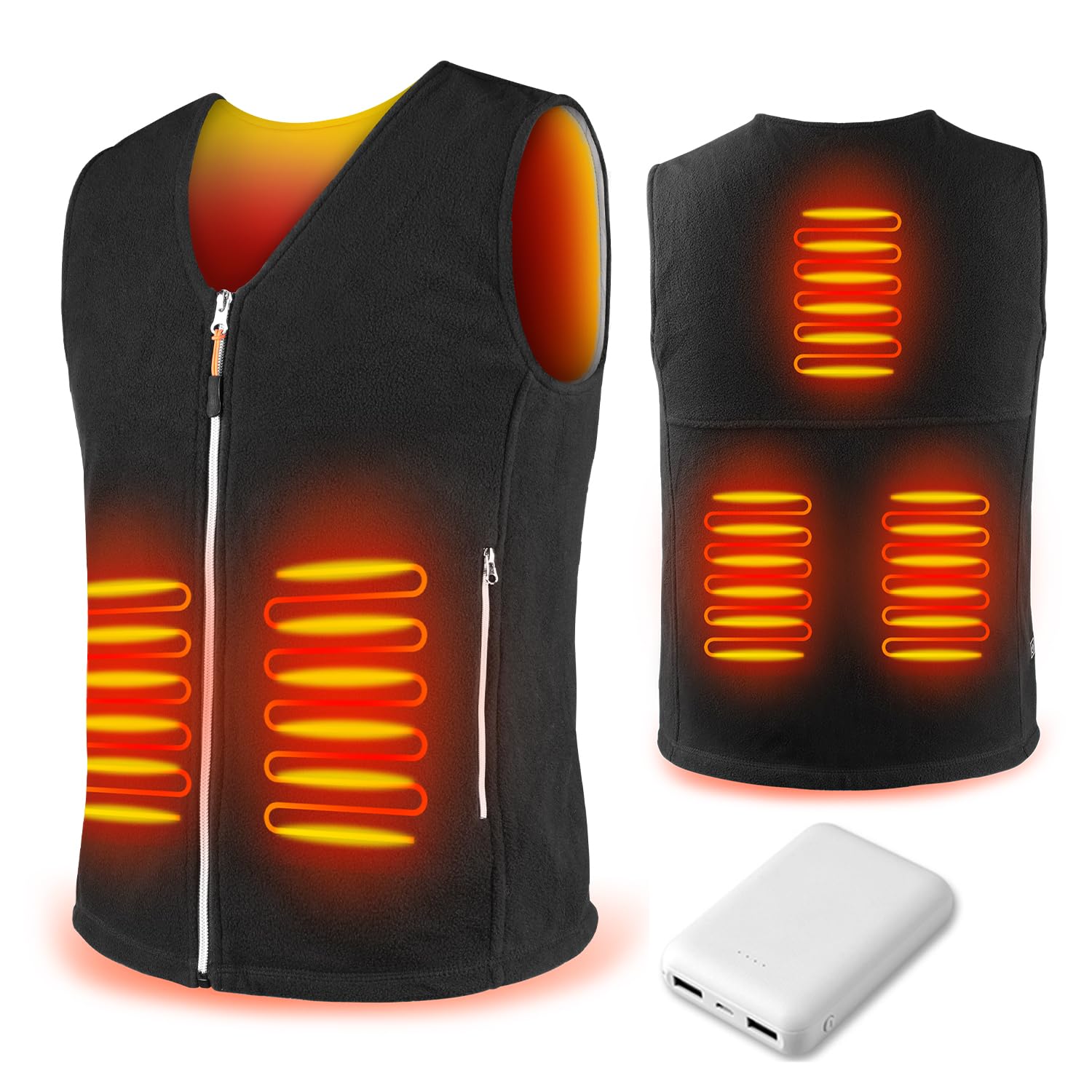 Warm Storm Heated Polar Fleece Vest with Power Bank 10000 mAh,Heated Body Warmer Lightweight Gilet for Man Woman, Black, XXL