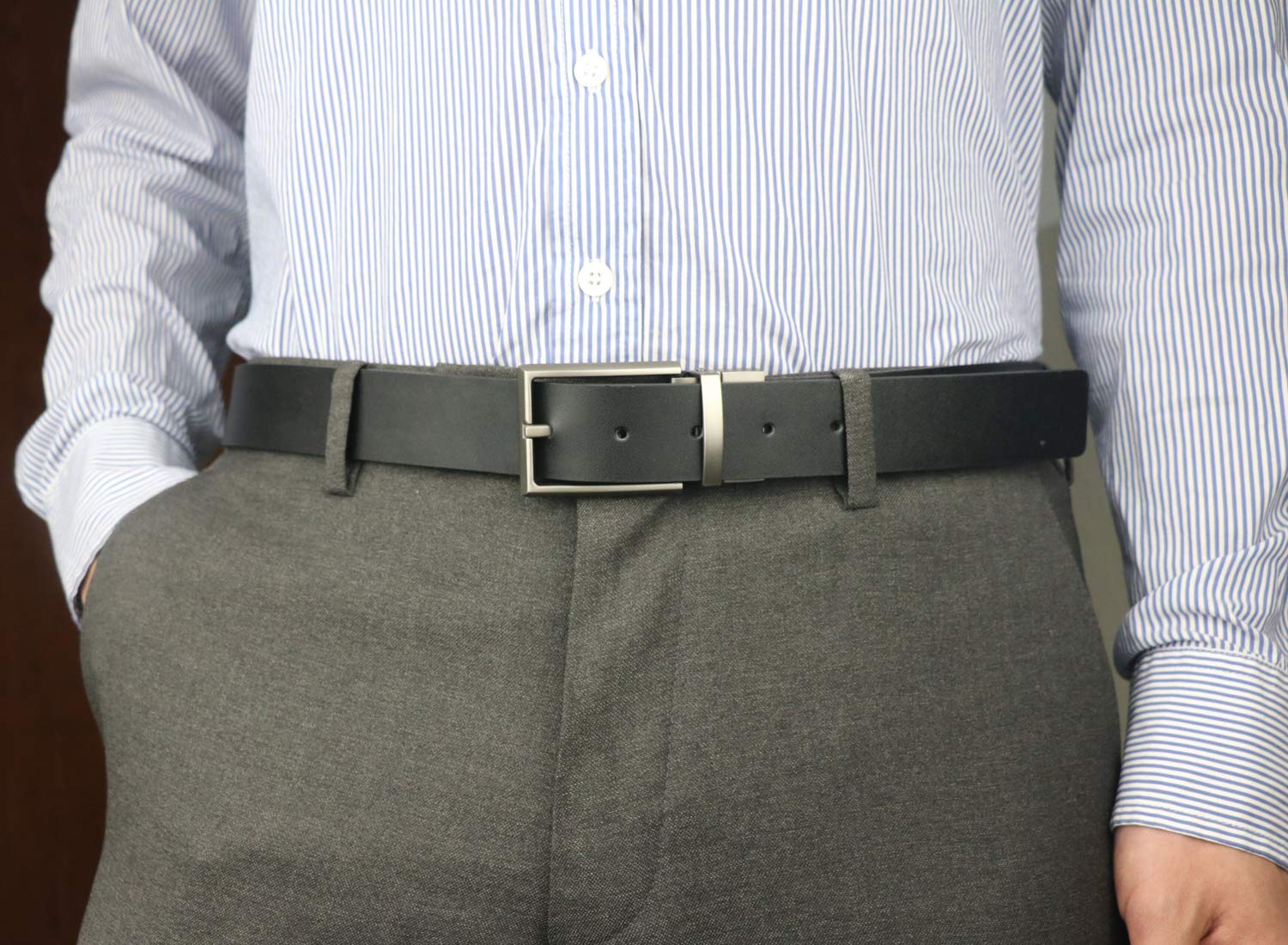 maikun Mens Reversible Leather Belt, Black Casual Belts for Men, One Reverse for 2 Sides,39''Long, for Waist Size 29-32''