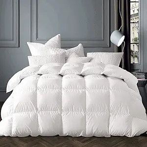 Globon Winter White Goose Down Comforter King Size,Down Duvet Insert, 800 Fill Power, 420 Thread Count,Ultra Soft Noiseless Shell with Corner Tabs, White