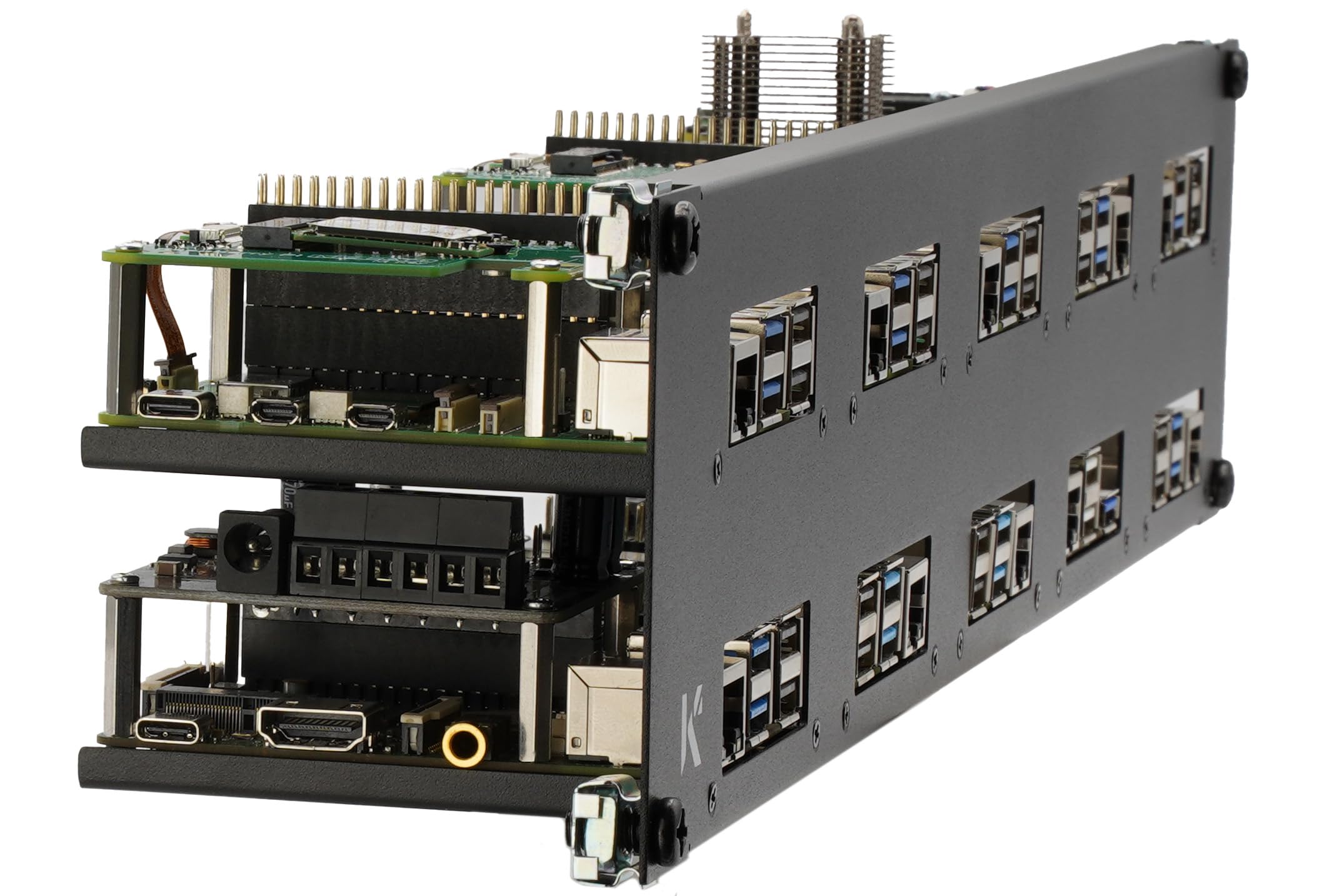 KKSB Pannello rack 2U per Raspberry Pi da 19-inch (19"), contiene 10 schede, supporta cappelli e dispositivo di raffreddamento ufficiale Raspberry Pi