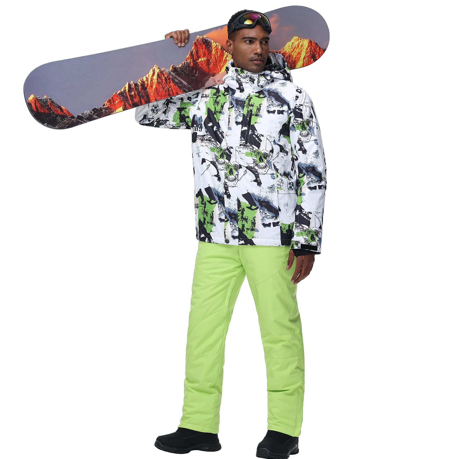 ALSOGO Giacca da Sci Invernale Impermeabile Antivento e Pantaloni Set Outdoor Hooded Snowboard Suit