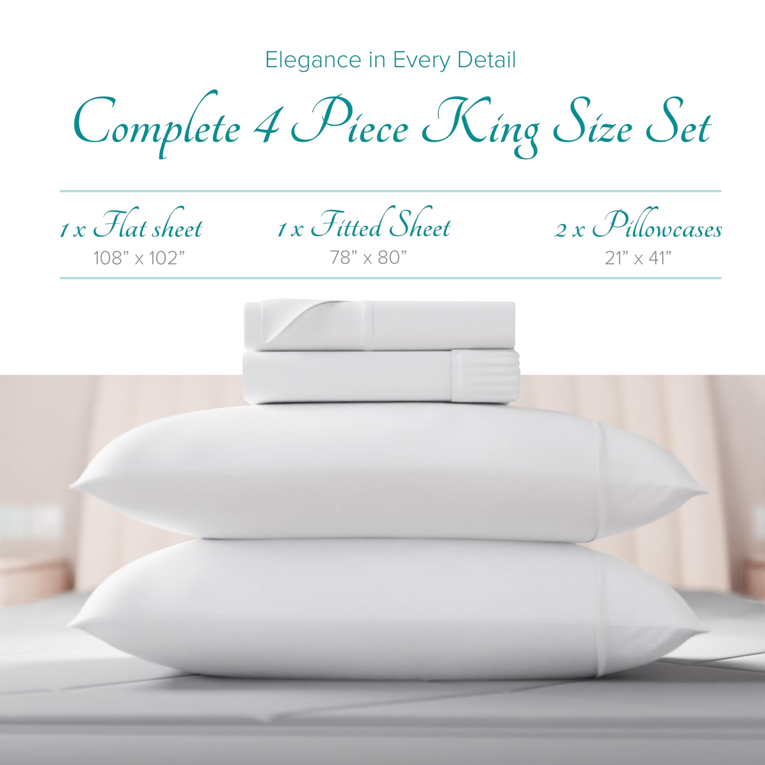 Carressa Linen Egyptian Cotton King Sheets - White -4