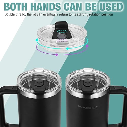 Miniatura 5 de HAUSHOF Vaso de 40 onzas con asa y pajita, vaso de café aislado de acero inoxidable con tapa Tritan, taza de viaje de doble pared, botella de agua,