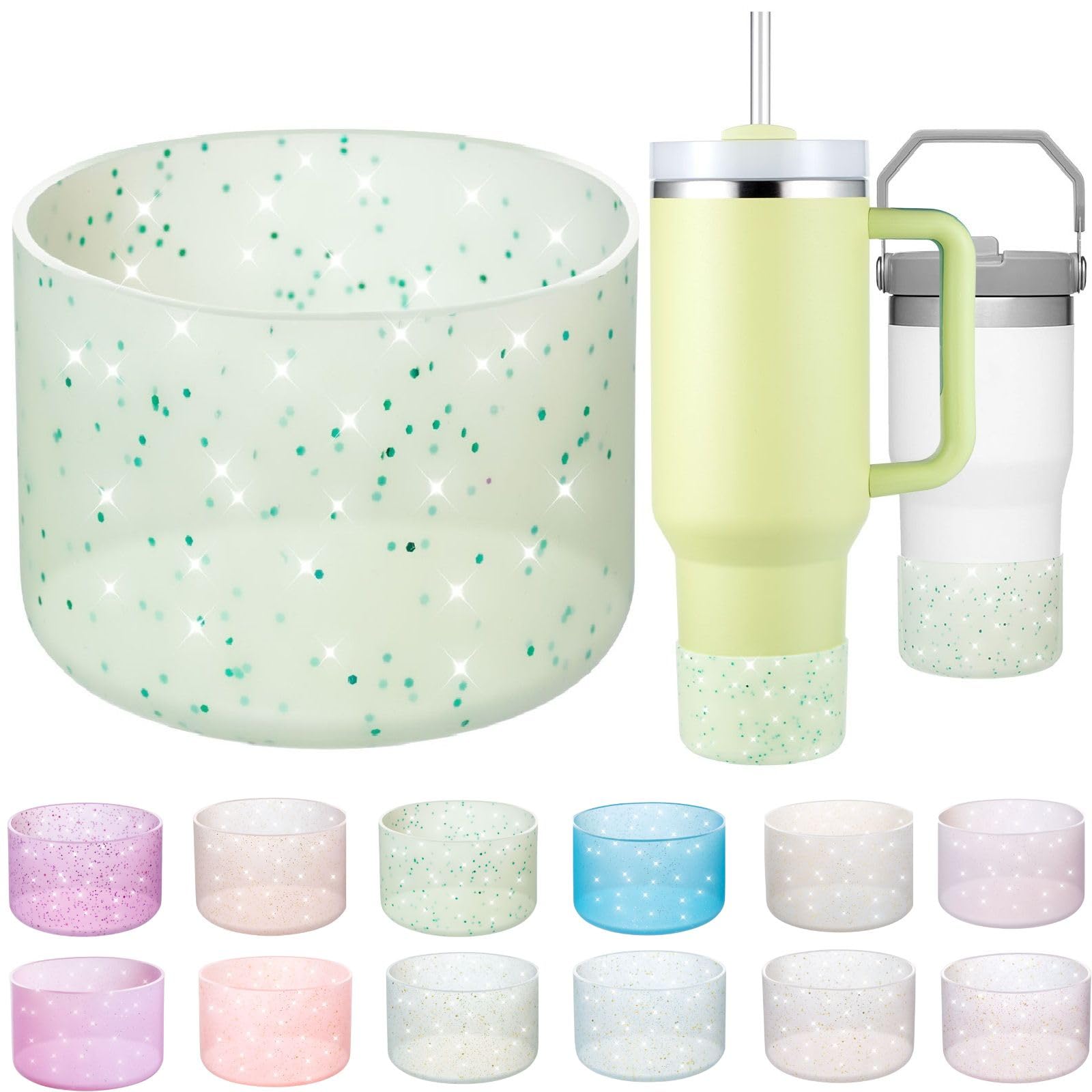 Onlymory Silicone Boot for 30 40 OZ Stanley Cup Accessories, Glitter Boots for Stanley 20OZ 30OZ Tumbler Ice-Flow 16OZ Bottle, Anti-Slip Bling