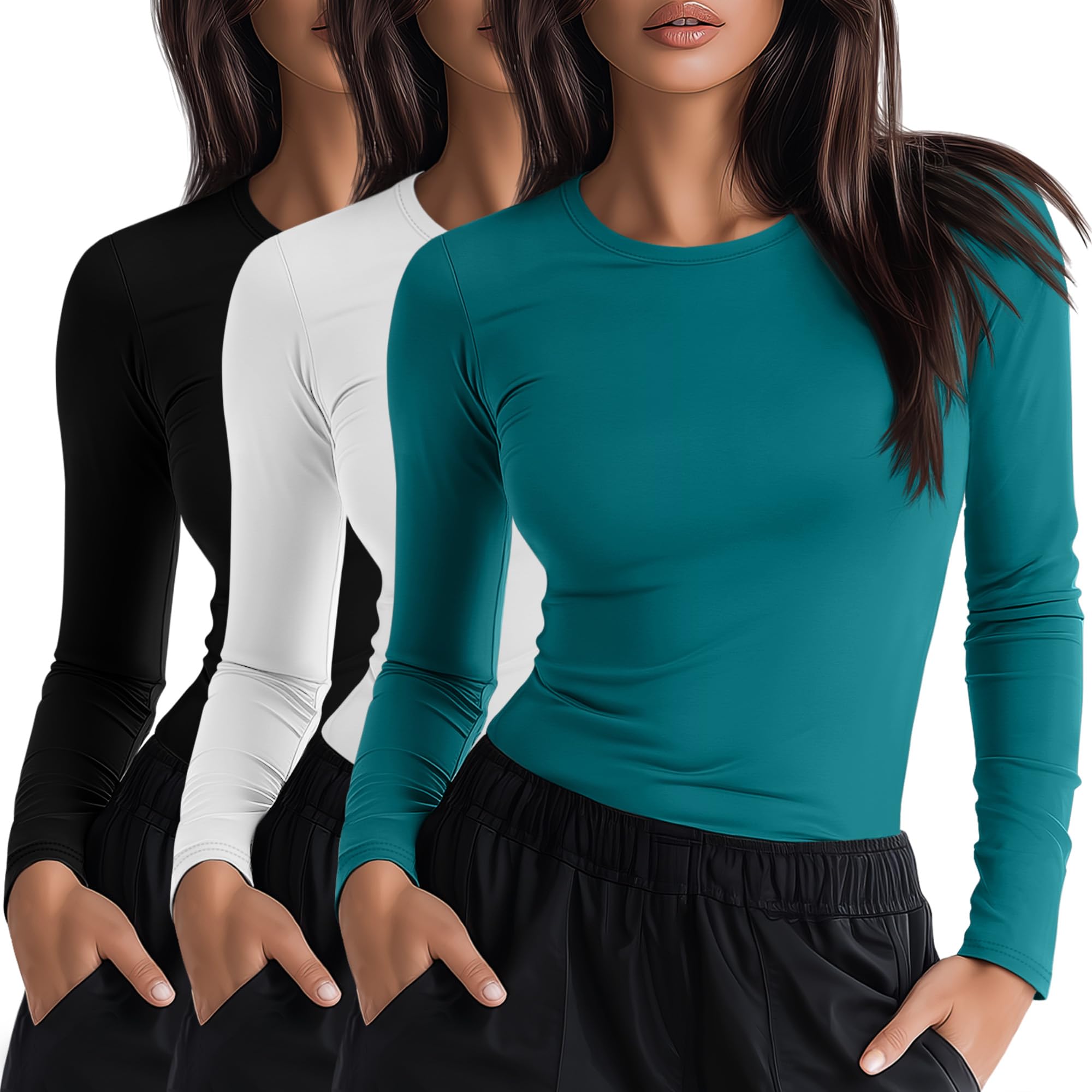 Photo 1 of Neer 3 Pack Womens Long Sleeve Underscrub Shirts, 3-Color, X-Small