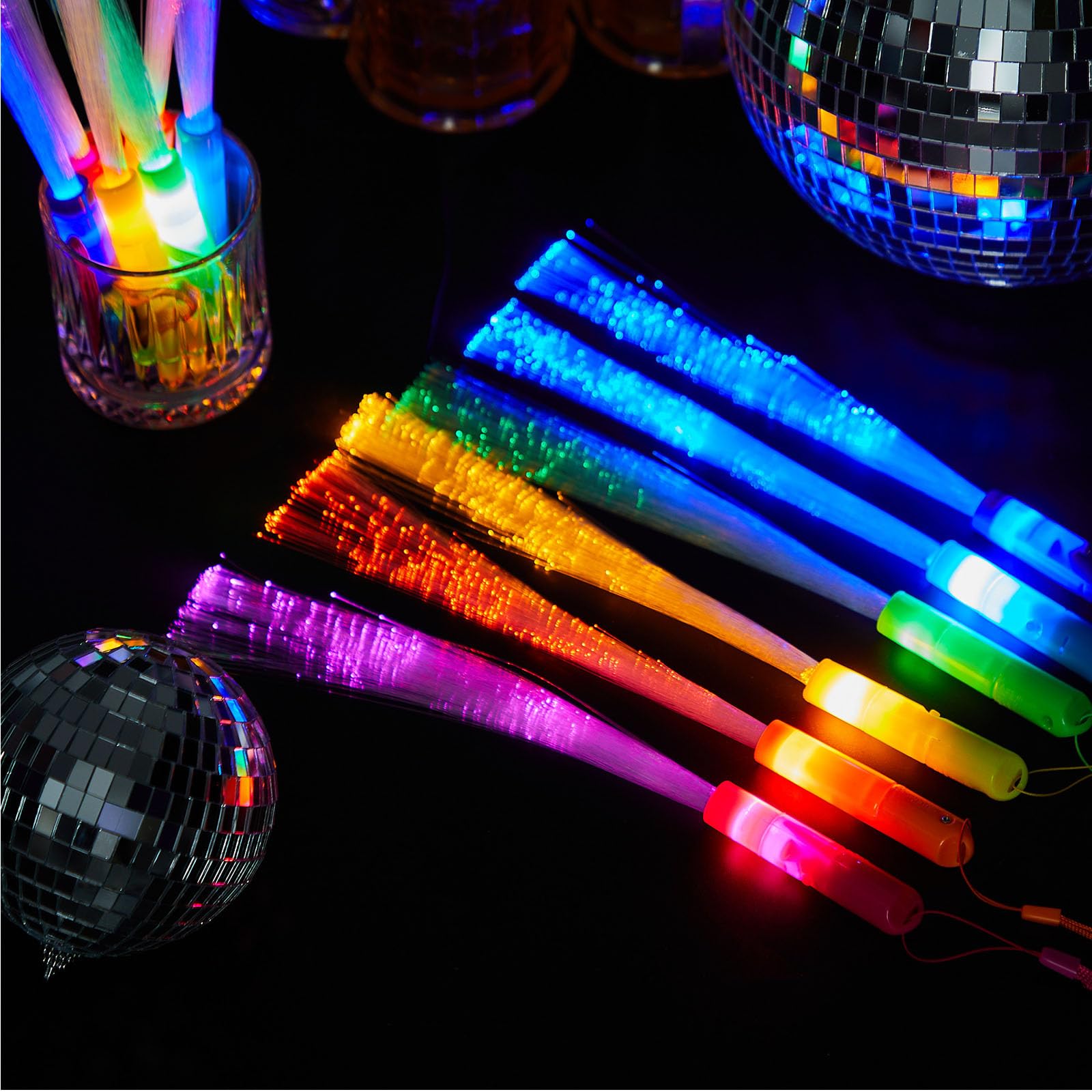 Zhanmai 24 Pieces Upgraded Glow Fiber Wands Sticks LED Light Fiber Optic Wands LED Flashing Glow Sticks Bulk for Wedding Party Favors(Mixing Color)