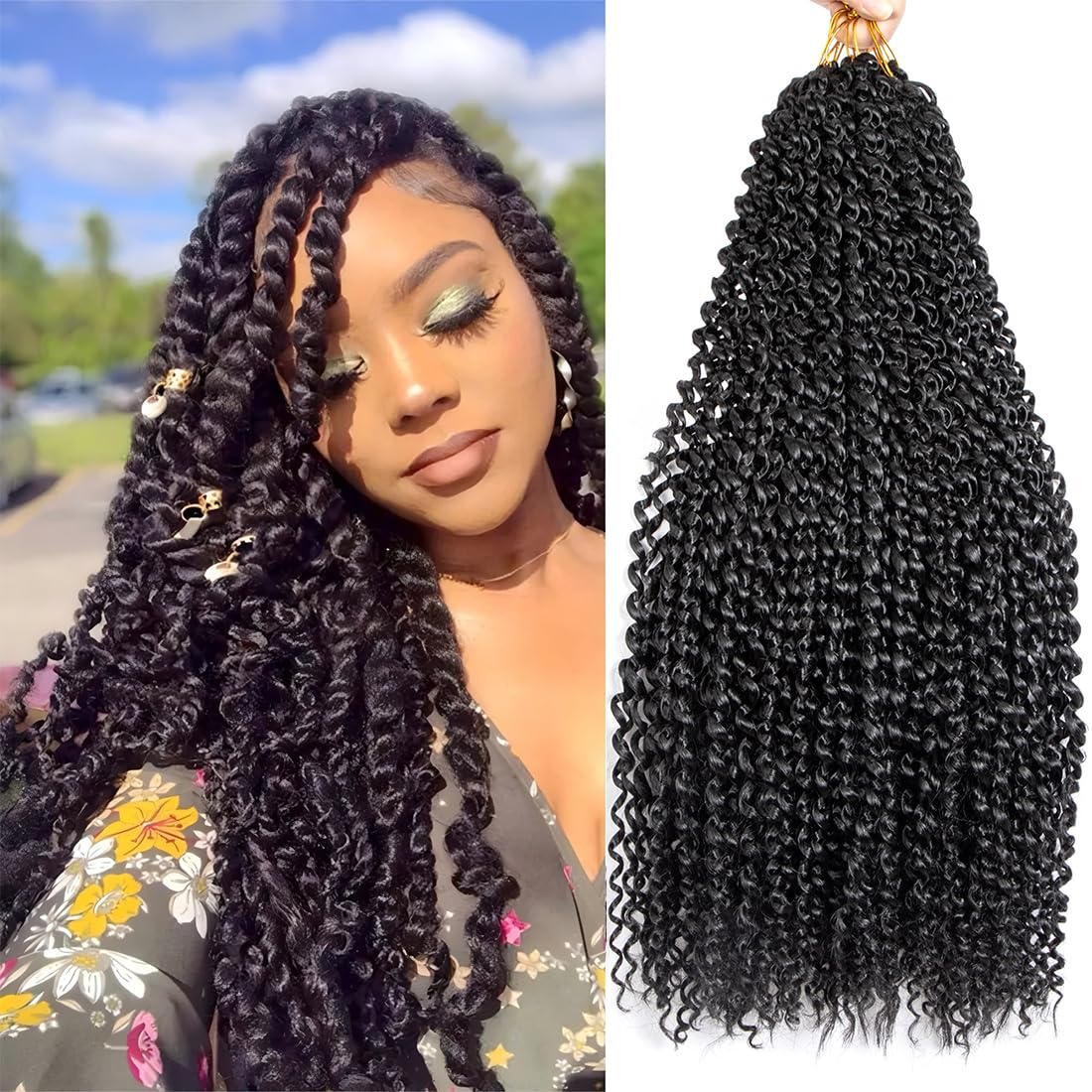 Passion Twist Hair Water Wave Crochet Hair for Black Women 18 Inch 8 Packs Passion Twist Crochet Hair Pre Looped Bohemian Braids for Black Women (1B,