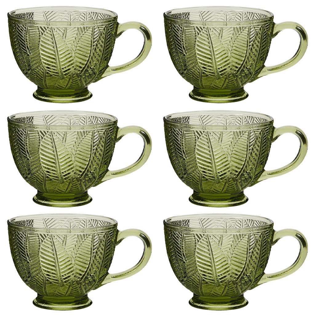 Glass Coffee Mugs Embossed Footed Teacups Leaf Embossed Glasses 400ml (6)
