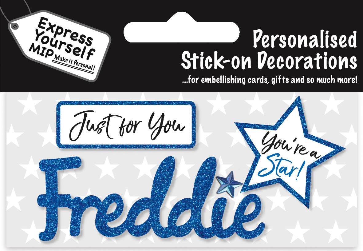 Express Yourself MIPself adhesive Blue Male Name 'Freddie' Sticker - Ideal for Card Making, Gift Wrapping, Scrapbooking, Papercrafts, Childrens Crafts etc