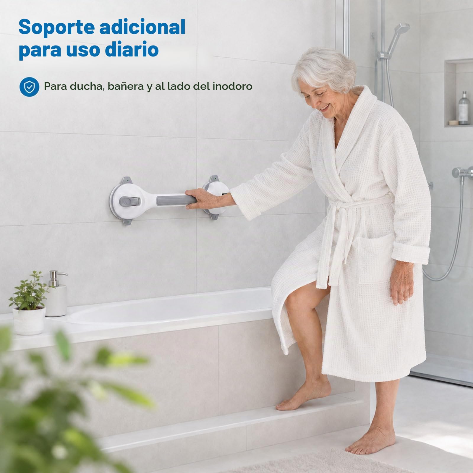 Fanwer 2 x Asidero para ducha sin taladrar 42 cm, mango de ducha con ventosa, 2025 un nuevo diseño