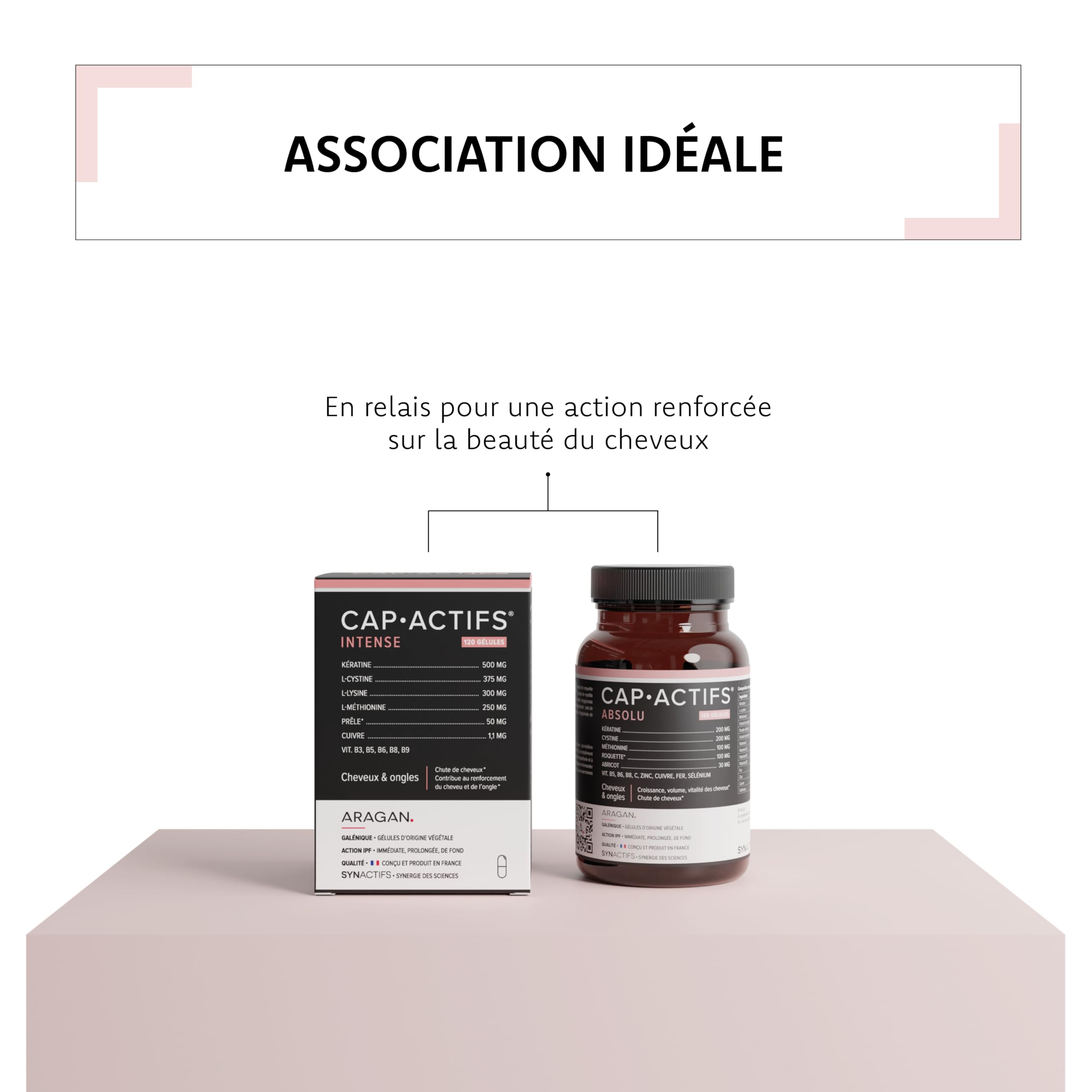 ARAGAN - Capactifs Intense - Complement Alimentaire Cheveux - Pousse Cheveux & Ongles - Kératine, Zinc & Vitamines - 1 mois de prise en 2 phases - Fabriqué en France