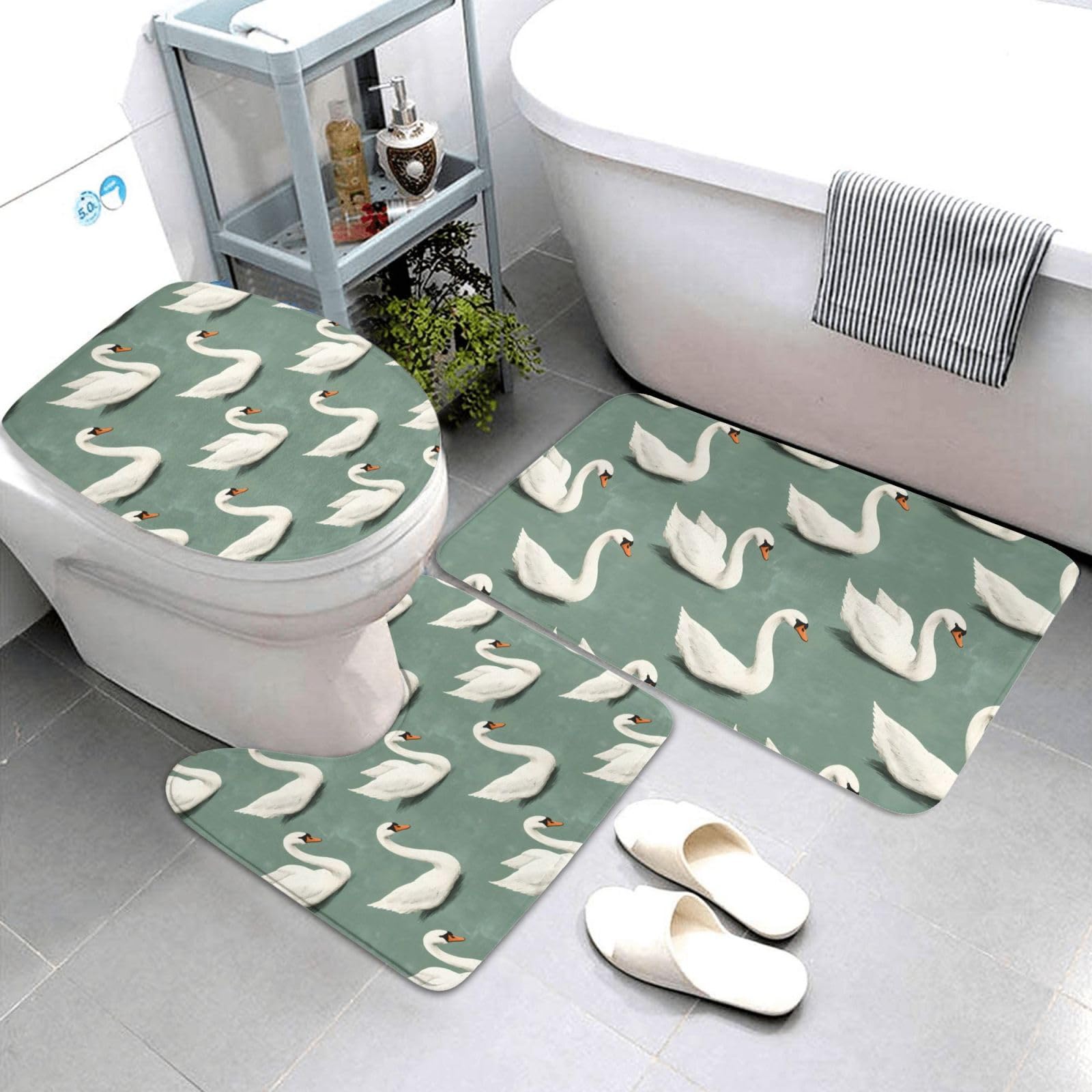 Tapis de bain antidérapant pour éviter les glissades motif cygne lot de 3