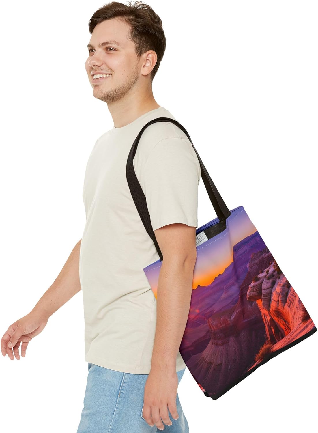 Premium Tote Bag with Reinforced Stitching - A Canyon Glowing in Layers of Orange, Pink, and Purple Sandstone at Sunset