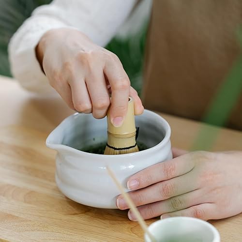 Miniatura 3 de Marce Juego de batidor de matcha el juego Matcha incluye batidor de matcha y tazón con boquilla, tamiz, soporte y cuchara, el batidor de bambú