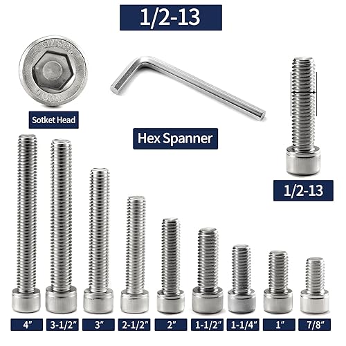 Miniatura 3 de Tornillos de cabeza hueca de 12-13 x 2 pulgadas, 20 piezas de acero inoxidable 304 18-8, llave hexagonal Allen, rosca completa, acabado brillante
