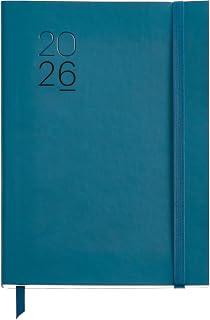 Miquelrius - Kalender 2026, Wochenansicht, ähnlich A5+ (155 x 213 mm), Wochenplaner, flexibler Einband aus genähtem Kunstleder, Papier 80 g/m², Spanisch-EN-PT, Blau