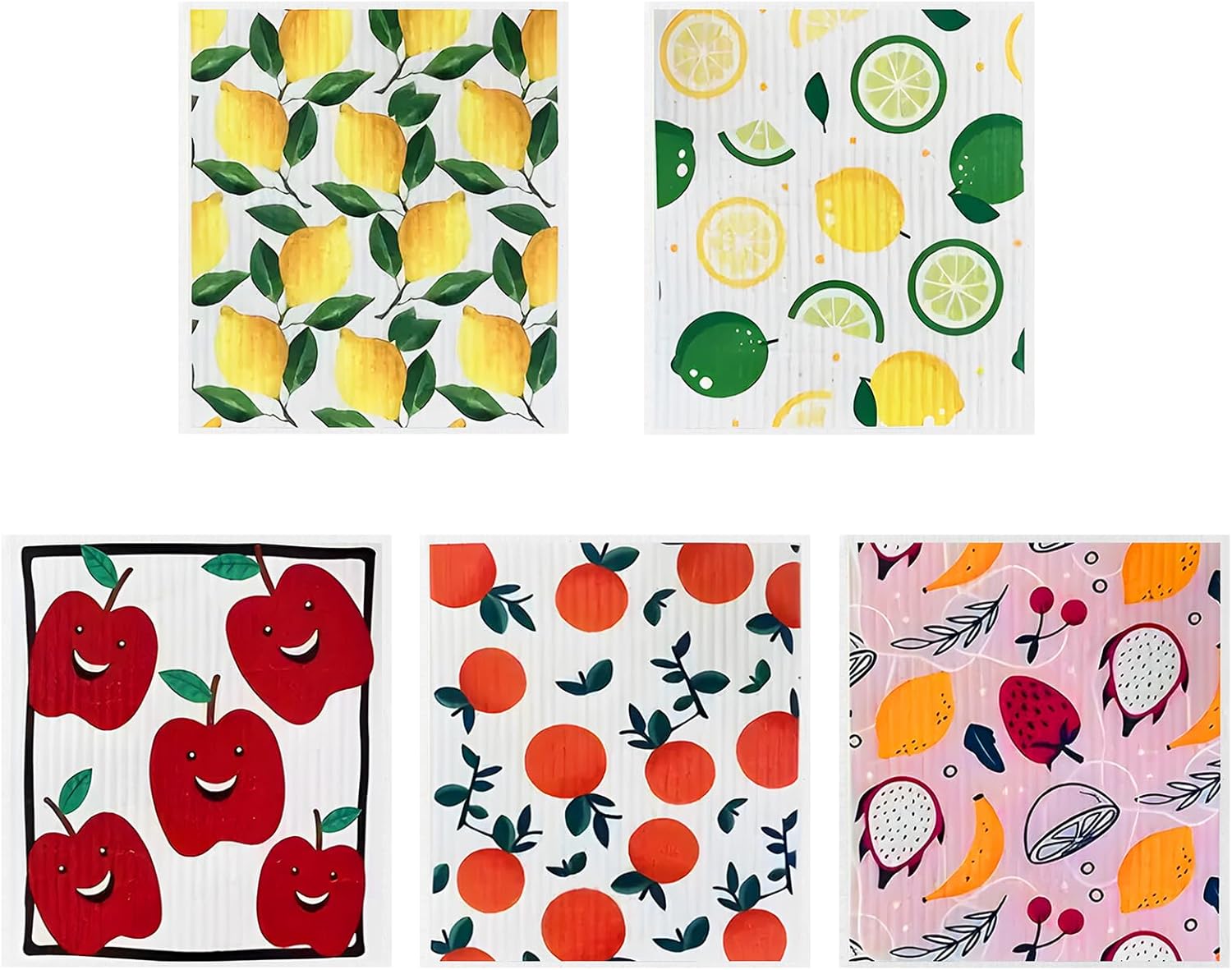 Swedish Dishcloth 5 Packs,Eco-Friendly Sweden Kitchen Dish Cloth,Super Absorbent Cleaning Cloth Reusable Cellulose Sponge Cloths for Washing Up,Fruit