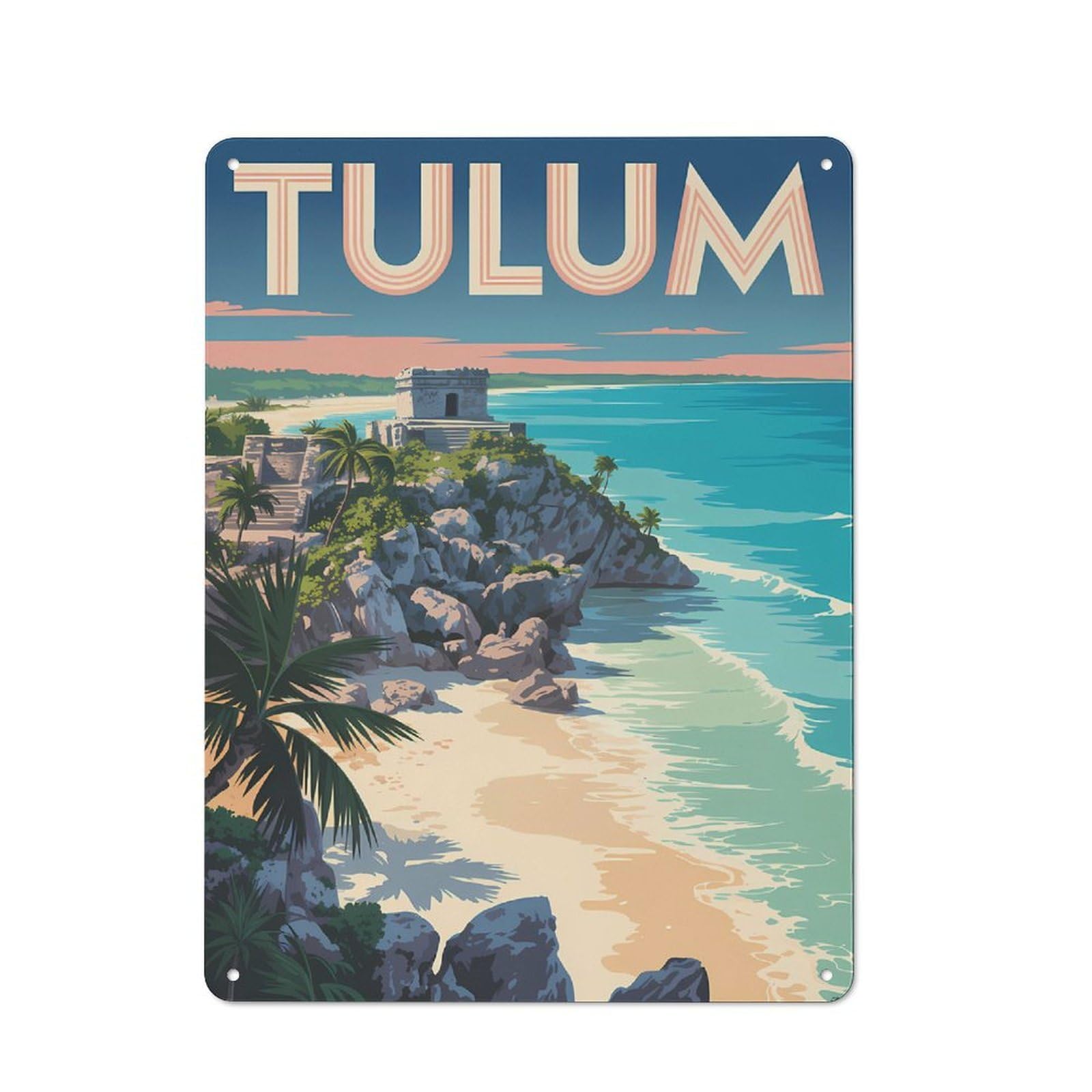 Tulum Travel Tin Sign 40x30cm, Creative Studio Wall Plaque for Hobby Room, Office, Lounge Or Living Room