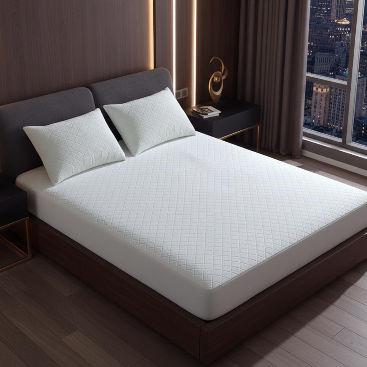 ROOEE 100% Waterproof Luxury Mattress Protector 30cm Deep BAMBOO Fitted Sheet Mattress cover (Double (135 x 190 + 30) CM)