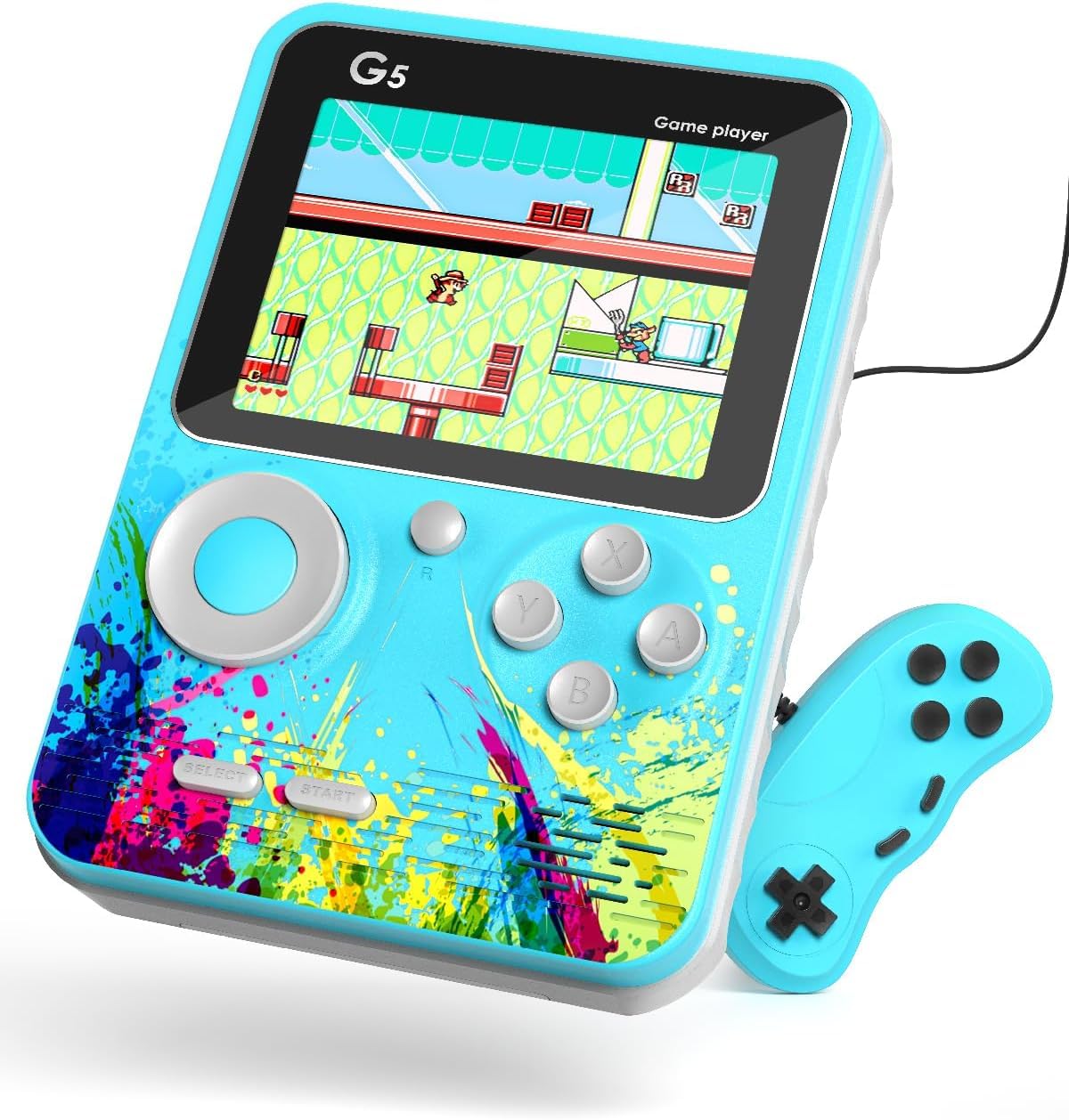 Bestie toys G5 Handheld Game Console Retro Video Game Console with Hundreds of Preloaded Classic Video Games Support 2 Players and TV Connection Game Player Christmas Toys and Gifts for Kids