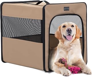 Petsfit Soft Sided Dog Crate, Upgrade Zipper and Strengthen The Seam, to Prevent from Escaping, Dog Crates for Large Dogs 31 Inch Khaki