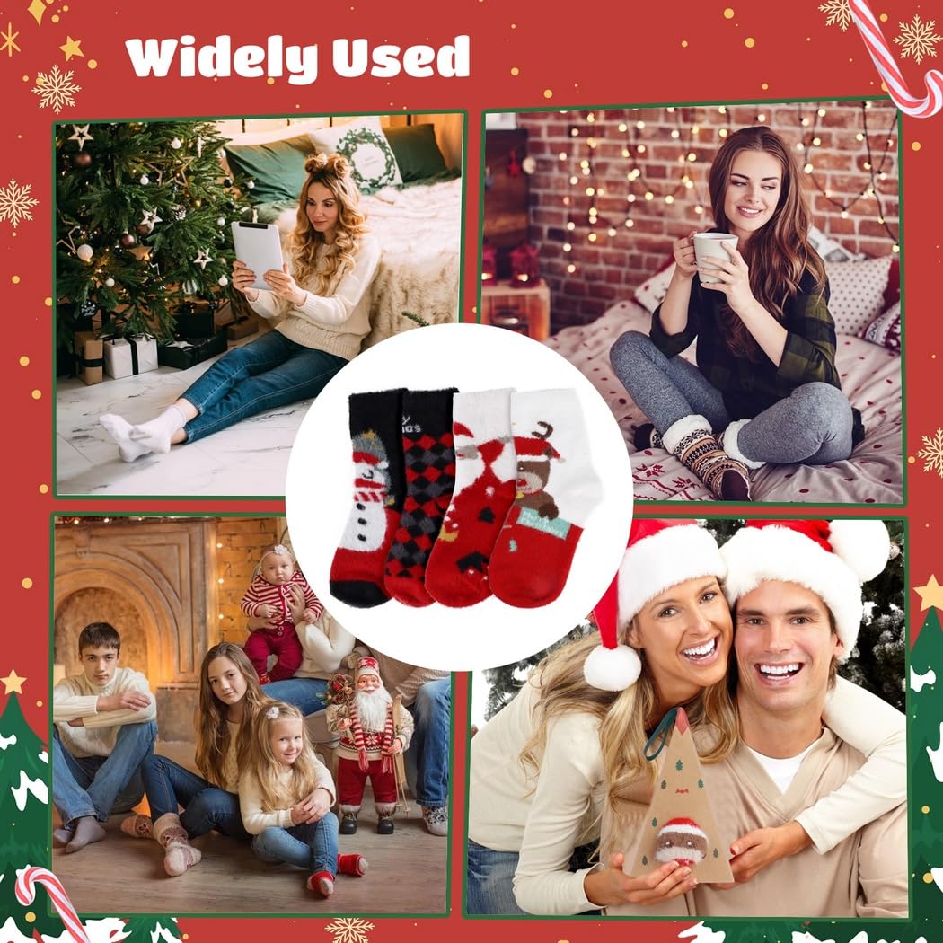 Warme Weihnachtssocken, dicke Fleece-Wintersocken, bunte Weihnachtssocken, 4 Paar für Urlaub, Party, Geschenke, 8 Stück