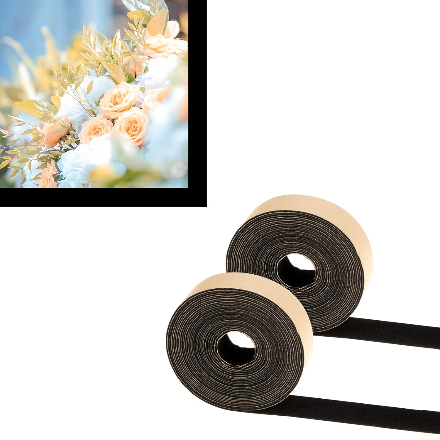 1'' x 16ft Self Adhesive Polyester Felt Tape, Velvet Self-Stick Strips, Flocking Tapes Roll for DIY and Protecting Furniture, Projector Screen Border Absorbs Light (2 Rolls, Black)