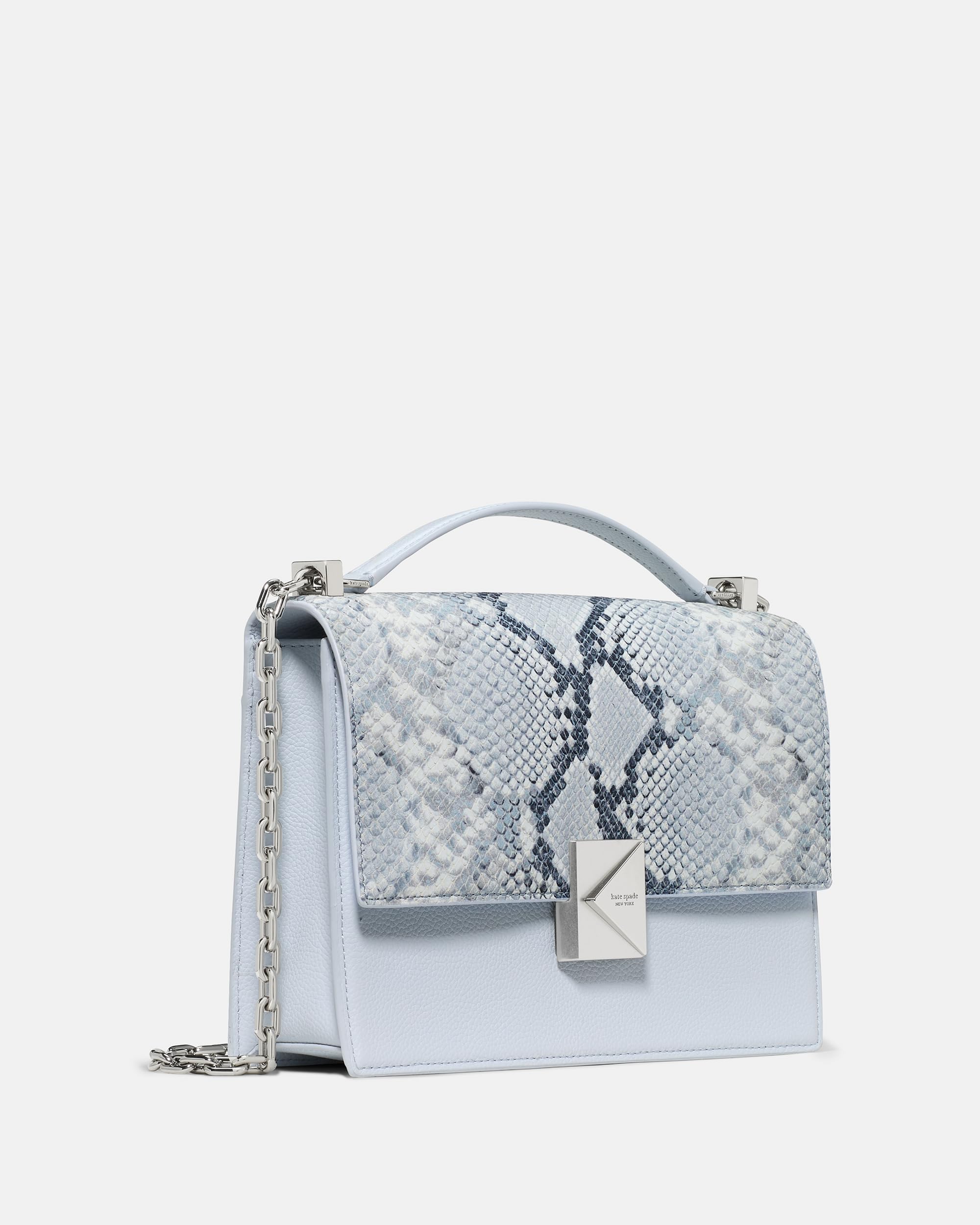 kate spade new york Women's Deco Leather Flap Chain Crossbody: One Size Snake Embossed Pale Sapphirine Multi